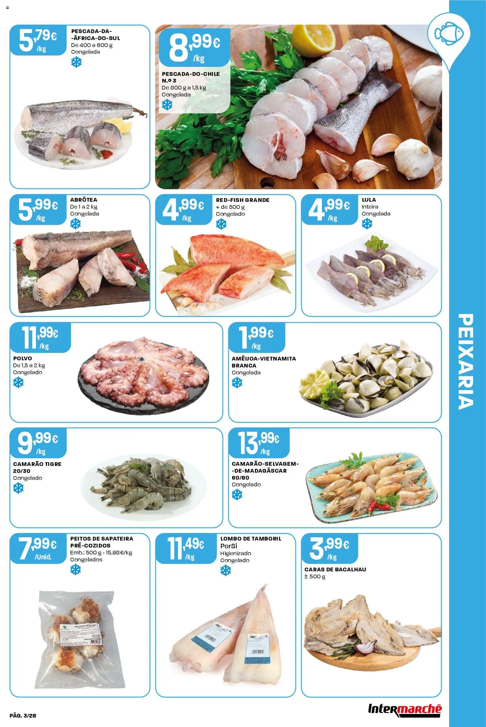 Intermarché Folheto Contact │ válido de 13.11.2025 | Página: 3 | Produtos: Bacalhau, Camarão, Tamboril, Sapateira