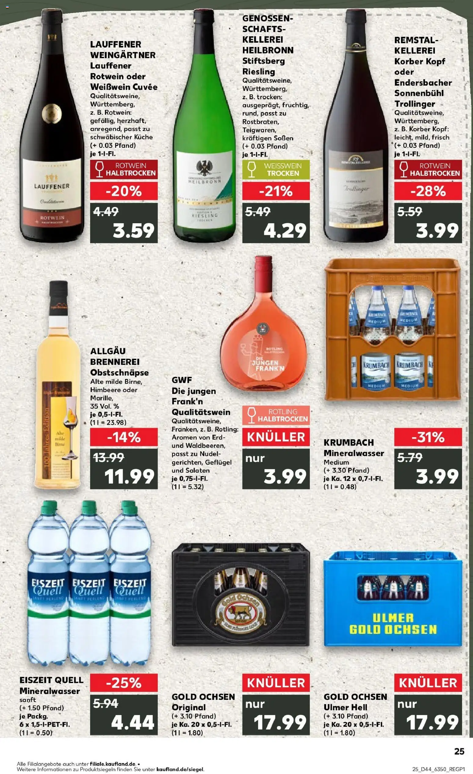 Kaufland prospekt Neu-Ulm	 – gültig ab 30.10.2025 | Seite: 25 | Produkte: Rotwein trocken, Rotwein halbtrocken, Mineralwasser, Himbeere