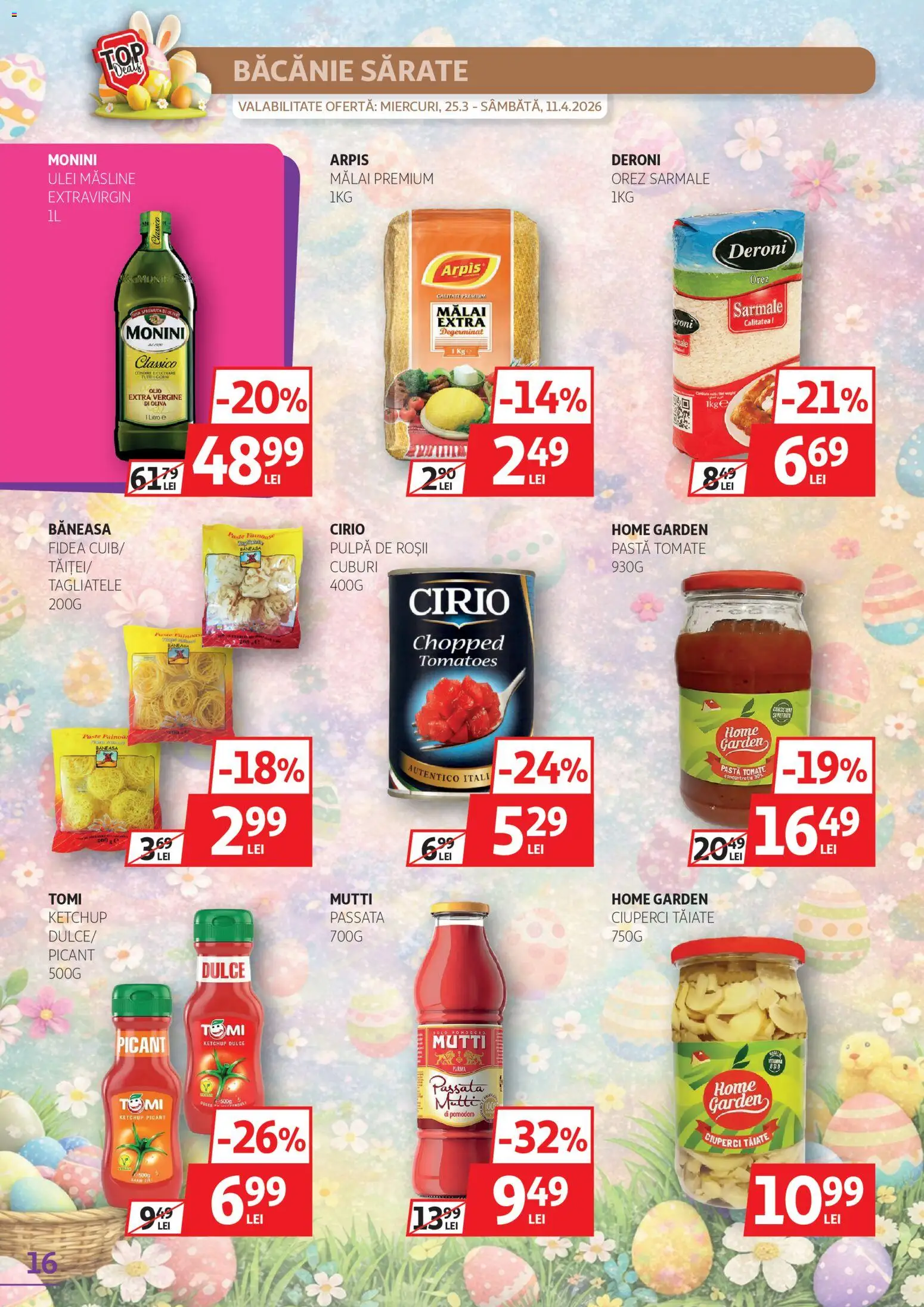Noul catalog Auchan – valabil de la 25.03.2026 | Pagină: 16 | Produse: Măsline, Mălai, Paste, Ketchup