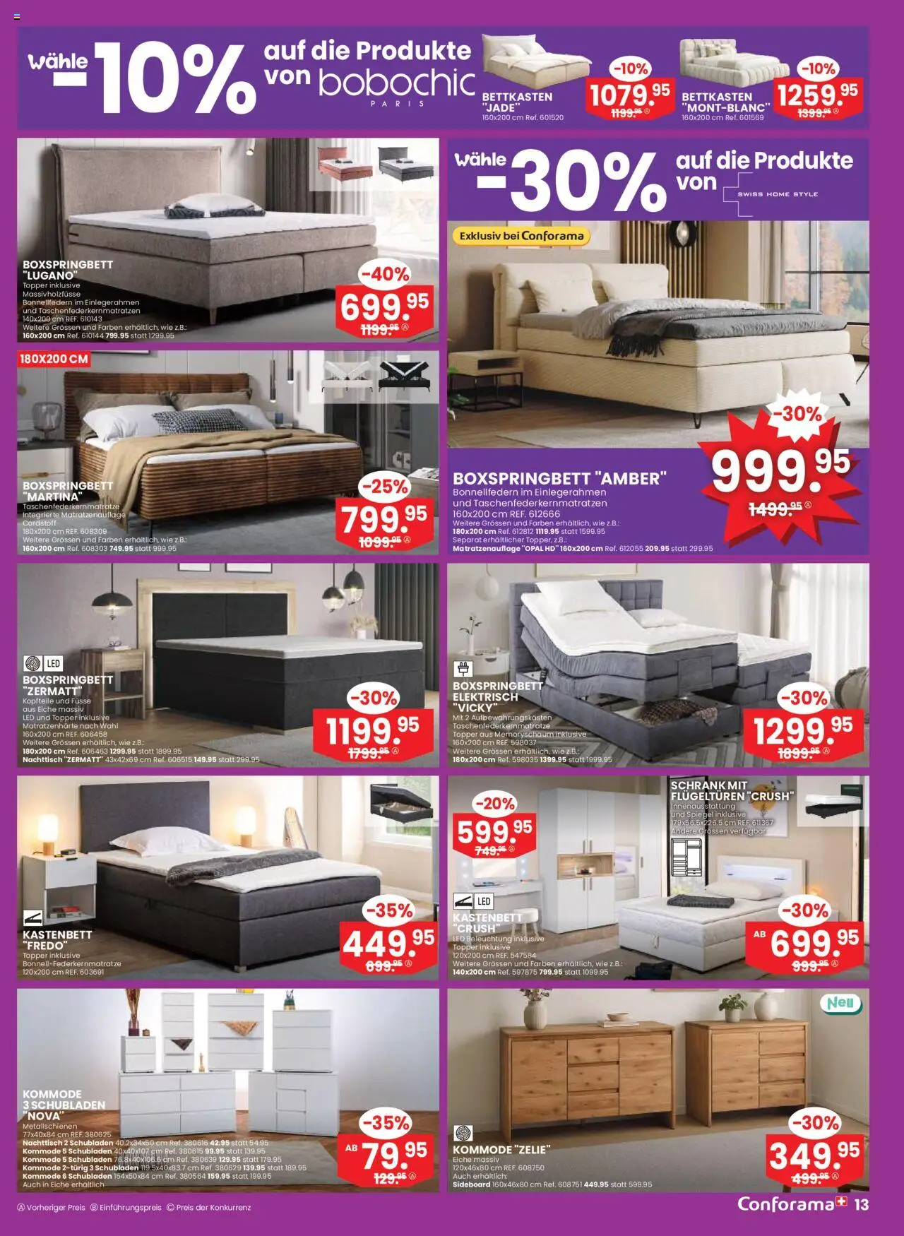 Conforama Aktionen – gültig ab 01.10.2025 | Seite: 13 | Produkte: Topper, Spiegel, Boxspringbett, Sideboard