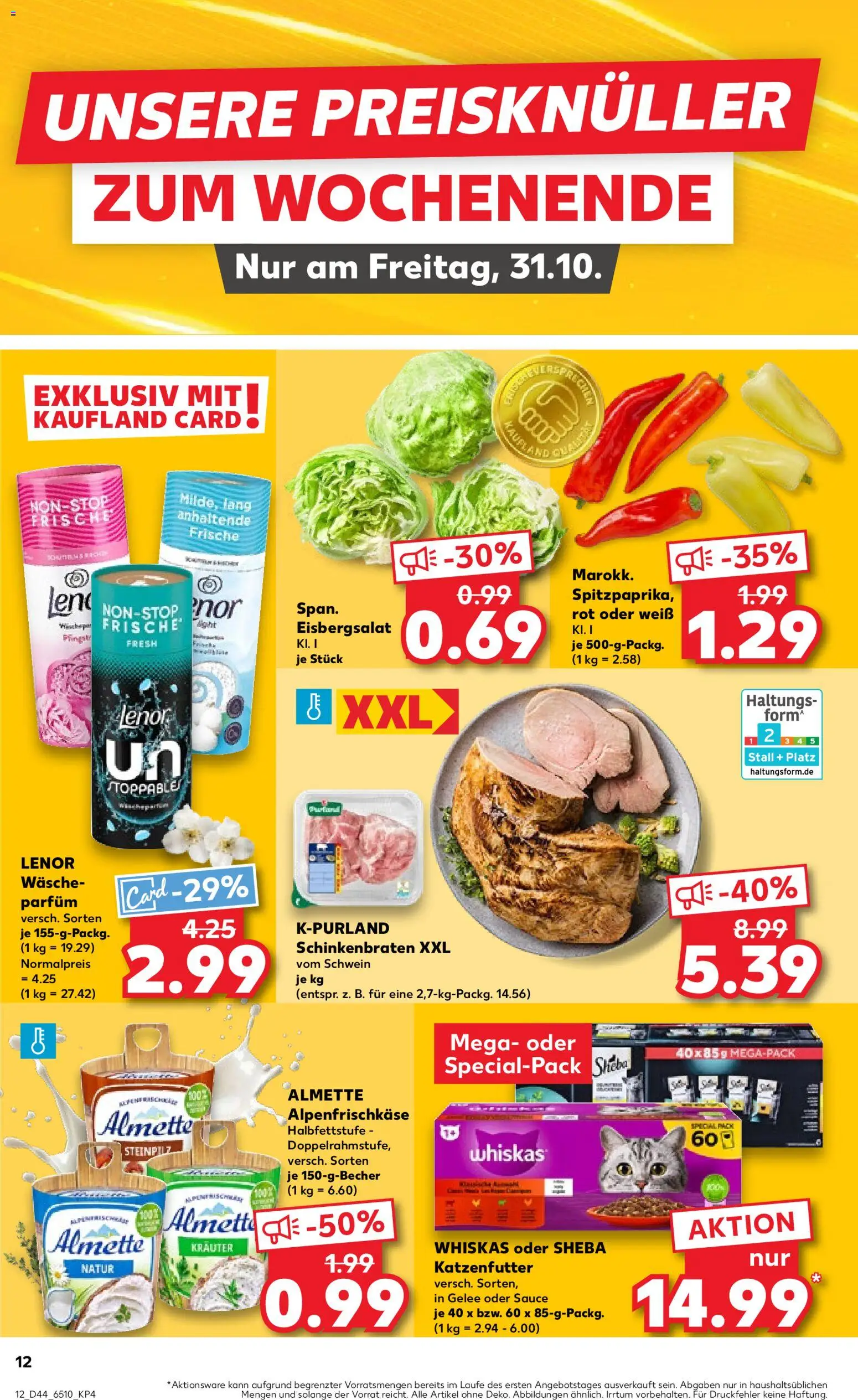 Kaufland prospekt Köln	 – gültig ab 30.10.2025 | Seite: 12 | Produkte: Lenor, Katzenfutter, Parfüm, Eisbergsalat