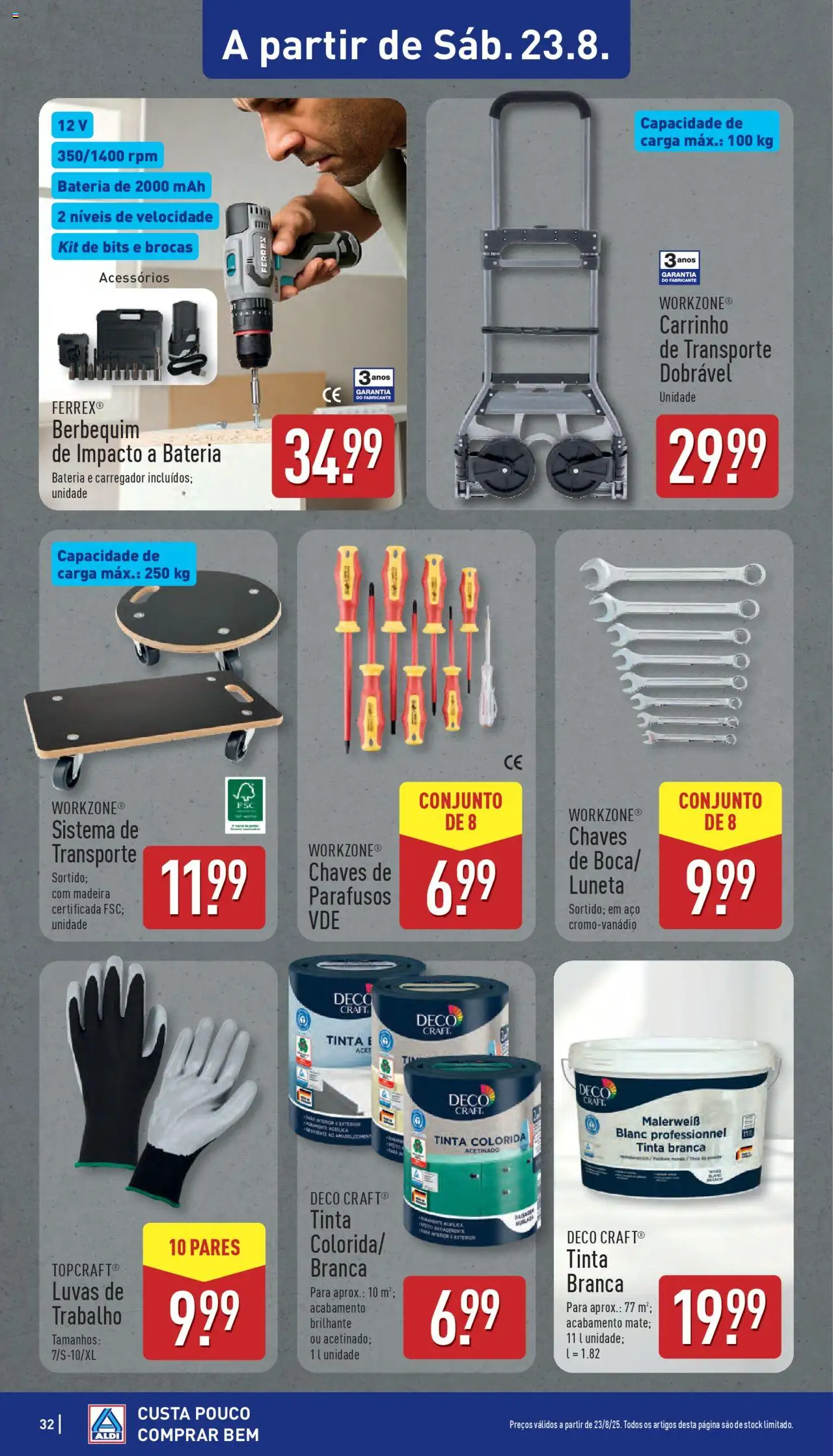 Aldi folheto │ válido de 18.08.2025 | Página: 32 | Produtos: Luvas, Tinta, Bateria
