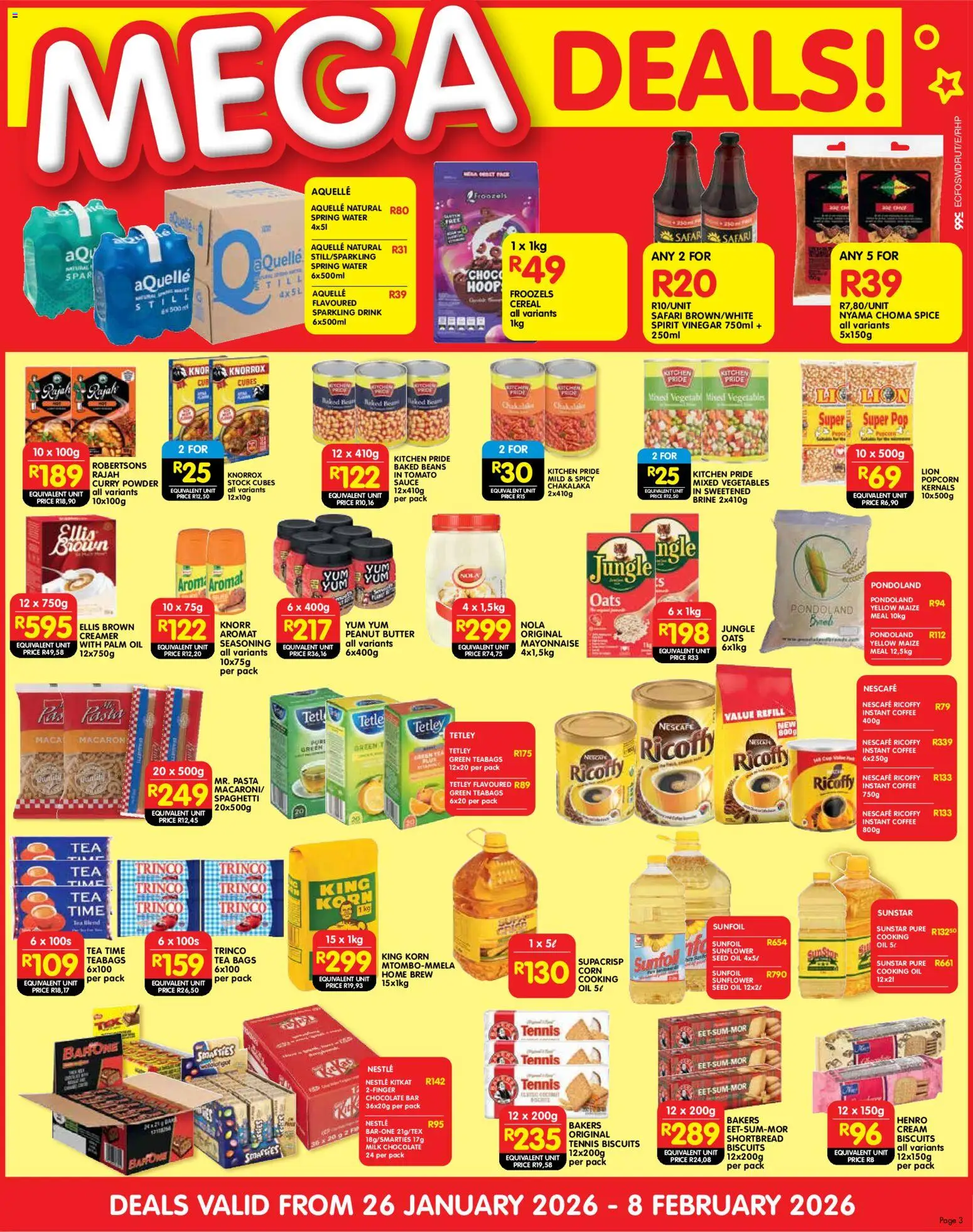 New Shoprite catalogue – valid from 26.01.2026 | Page: 3 | Products: Corn, Baked beans, Milk, Powder