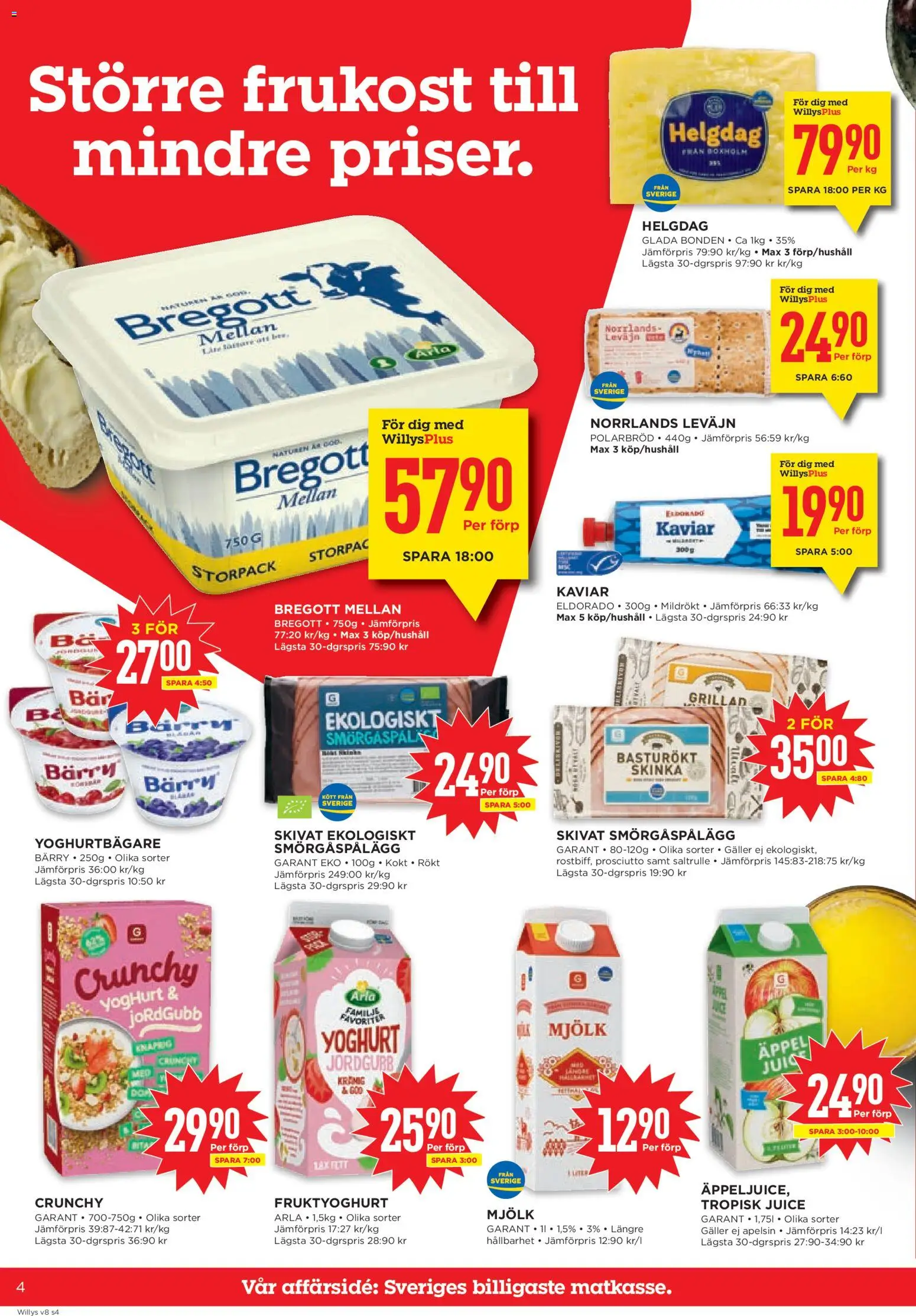 Willys reklamblad aktuell från 16.02.2026 | Sida: 4 | Produkter: Galler, Smörgåspålägg, Yoghurt, Apelsin