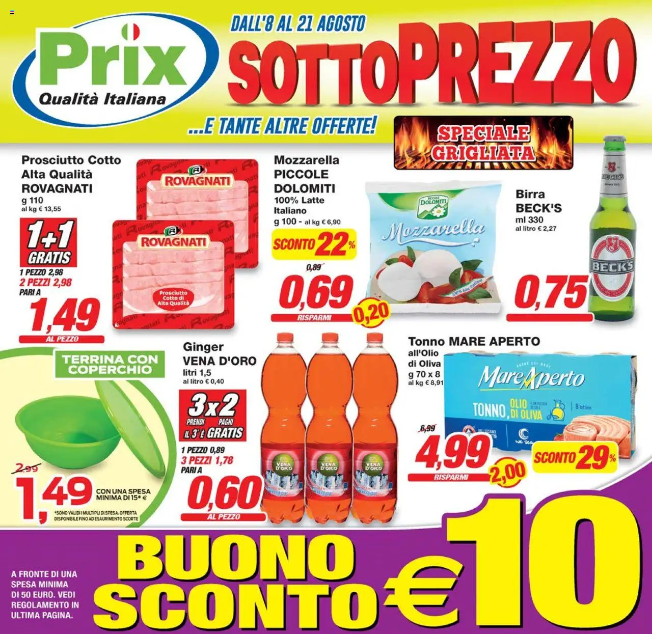 Volantino Prix del 08.08.2025 | Pagina: 1 | Prodotti: Birra, Latte, Prosciutto, Tonno