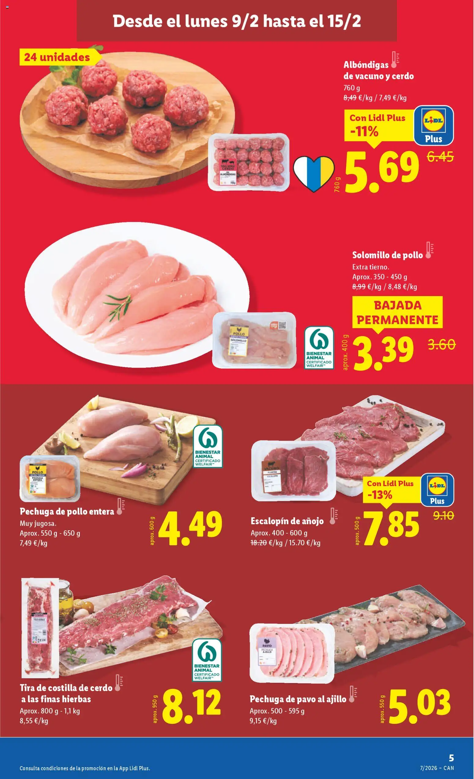 Lidl - Canarias │ válido desde el 09.02.2026 | Página: 5 | Productos: Cerdo, Costilla de cerdo
