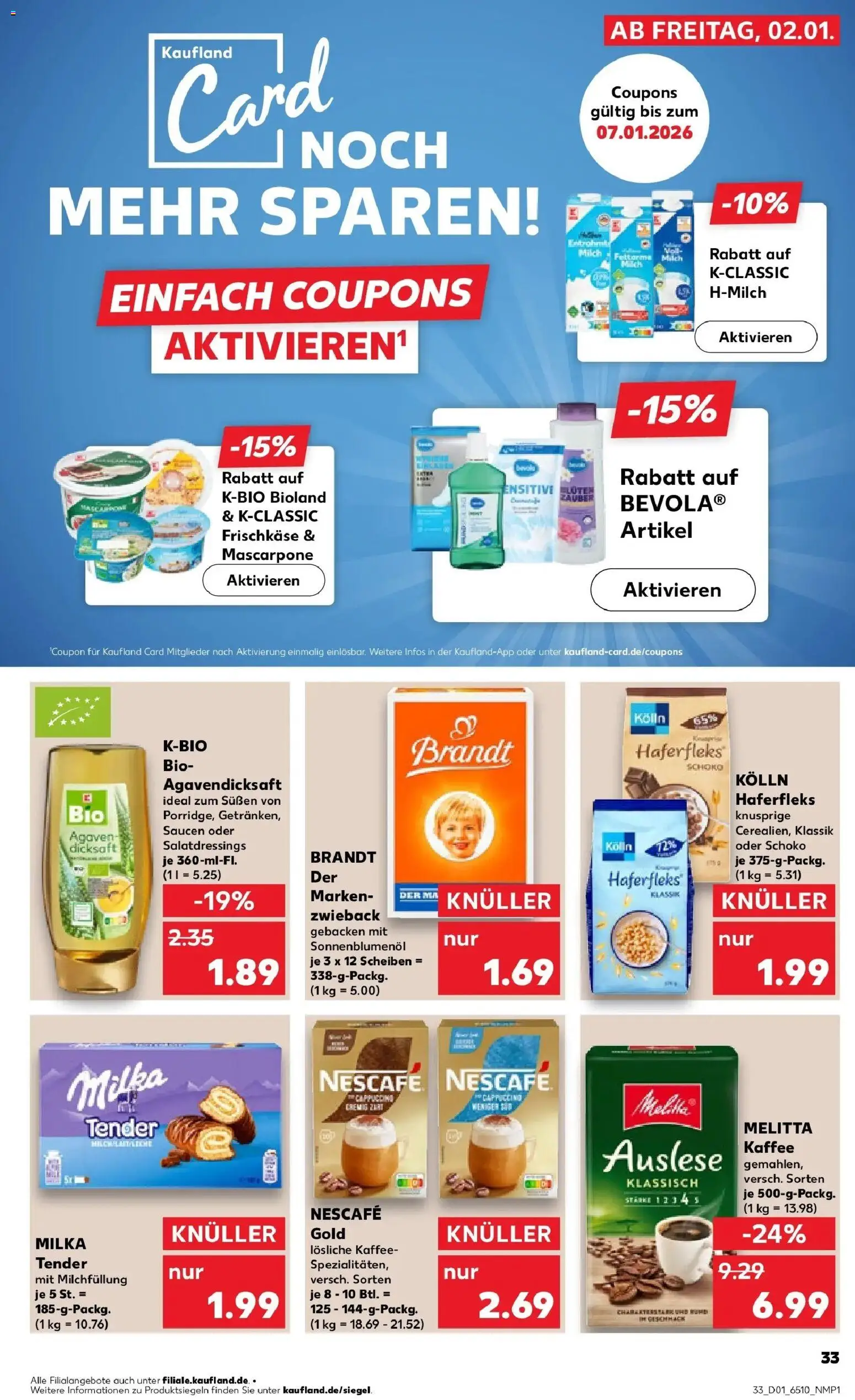 Kaufland prospekt Erkelenz	 – gültig ab 02.01.2026 | Seite: 33 | Produkte: Melitta kaffee, Mascarpone, Milka, Nescafe gold