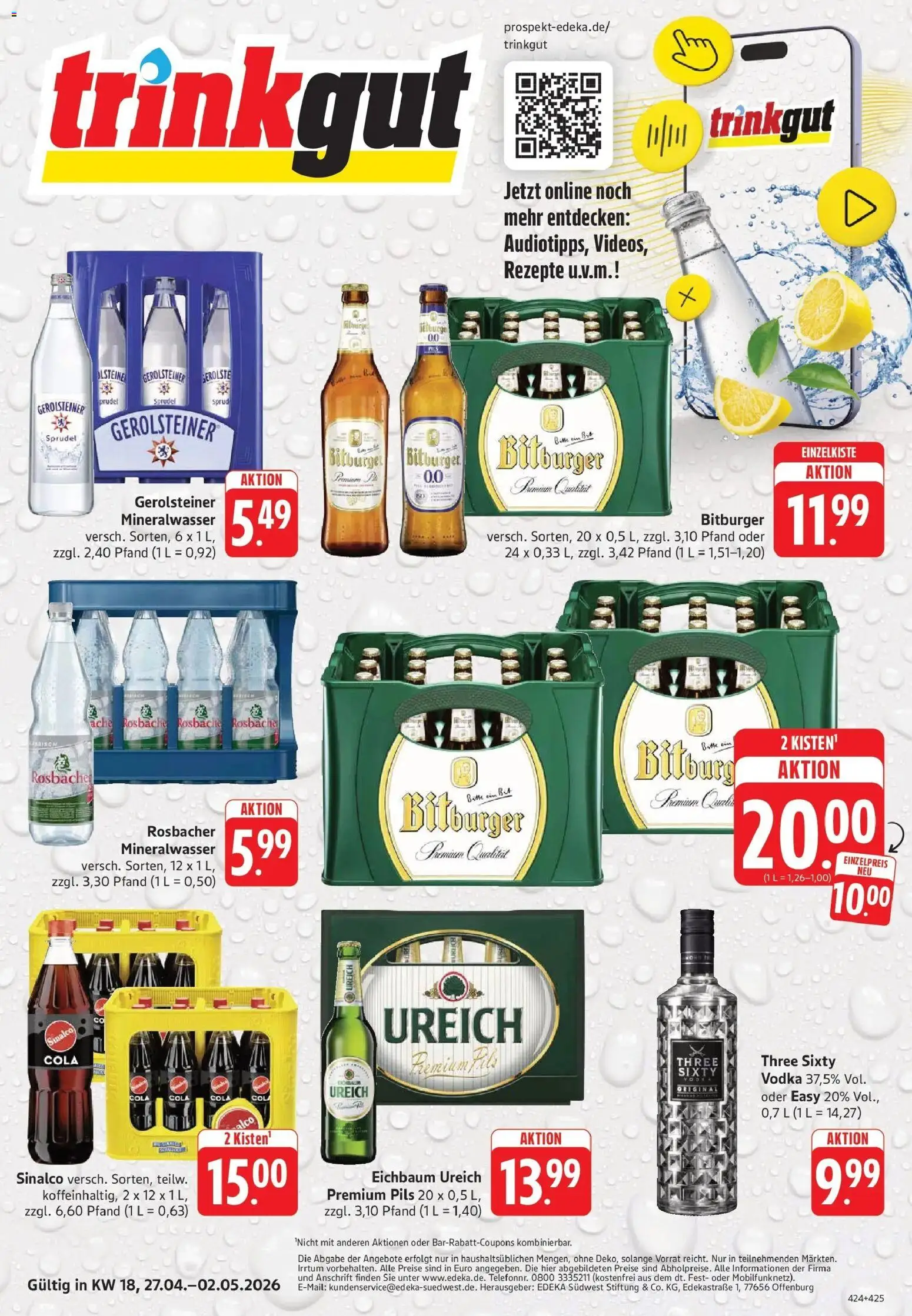 Trinkgut Prospekt Worms	 – gültig ab 27.04.2026 | Seite: 1 | Produkte: Cola, Pils, Mineralwasser, Vodka