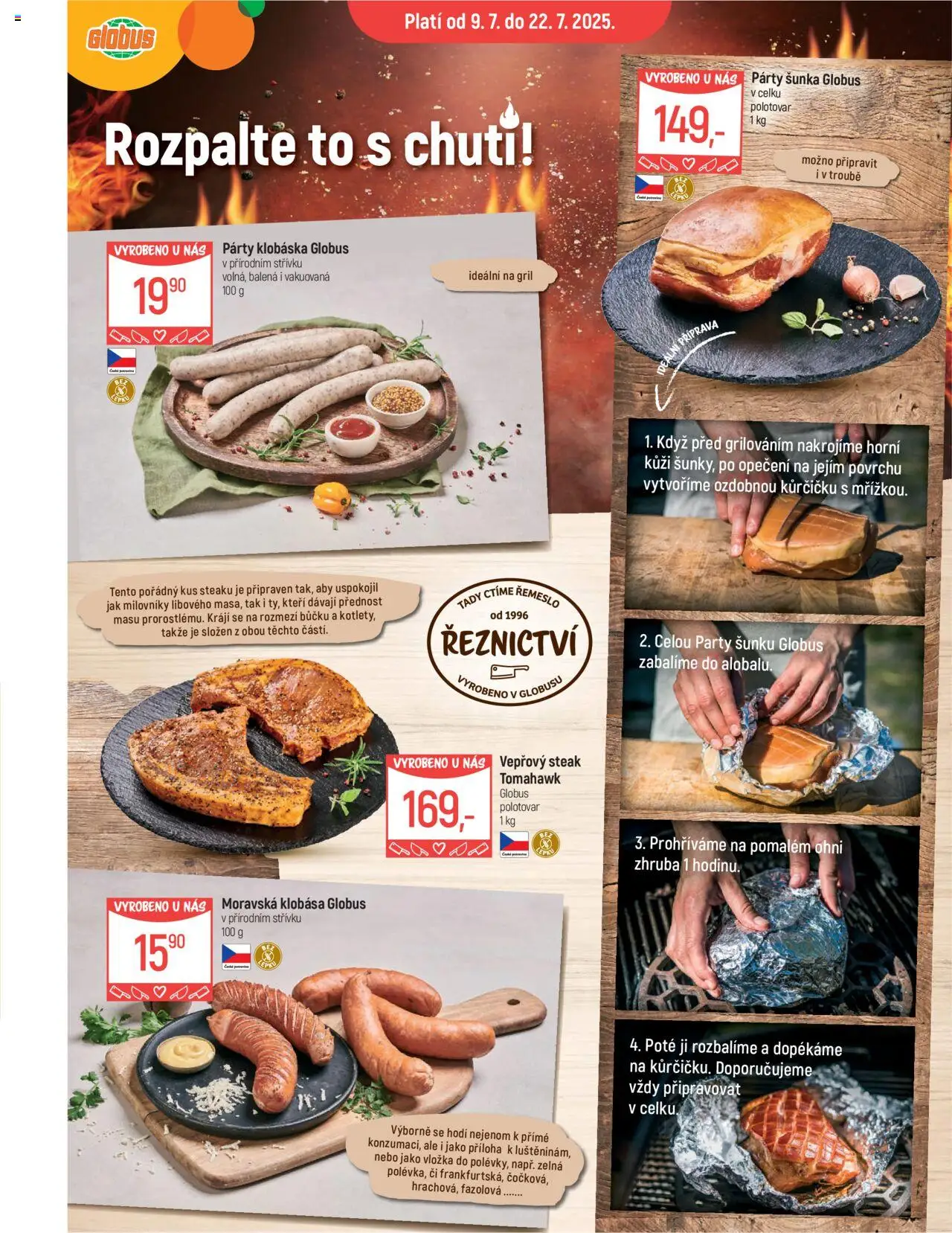 Globus leták - Praha Černý Most od 09.07.2025 | Strana: 1 | Produkty: Šunka, Steak, Klobása, Gril