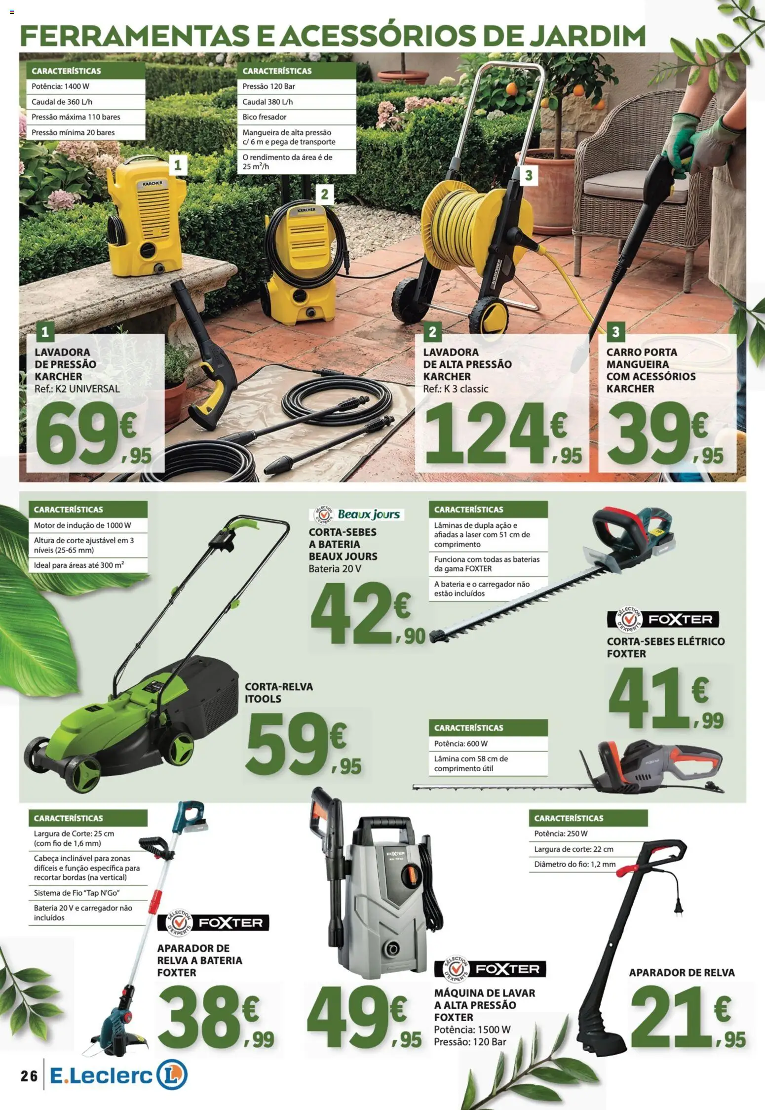 E.Leclerc Especial Ar Livre │ válido de 28.04.2026 | Página: 26 | Produtos: Porta, Aparador de relva, Máquina de lavar, Bateria