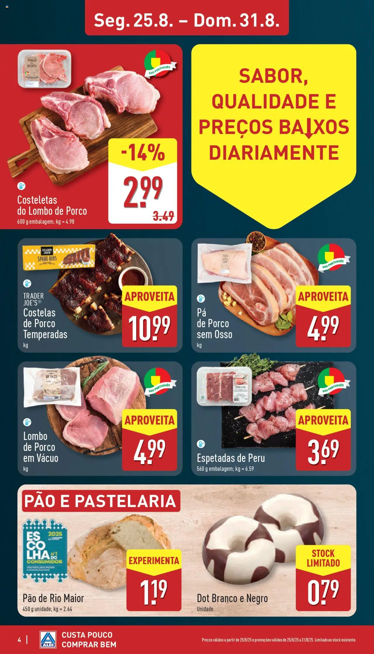 Aldi folheto │ válido de 25.08.2025 | Página: 4 | Produtos: Peru, Lombo, Pão