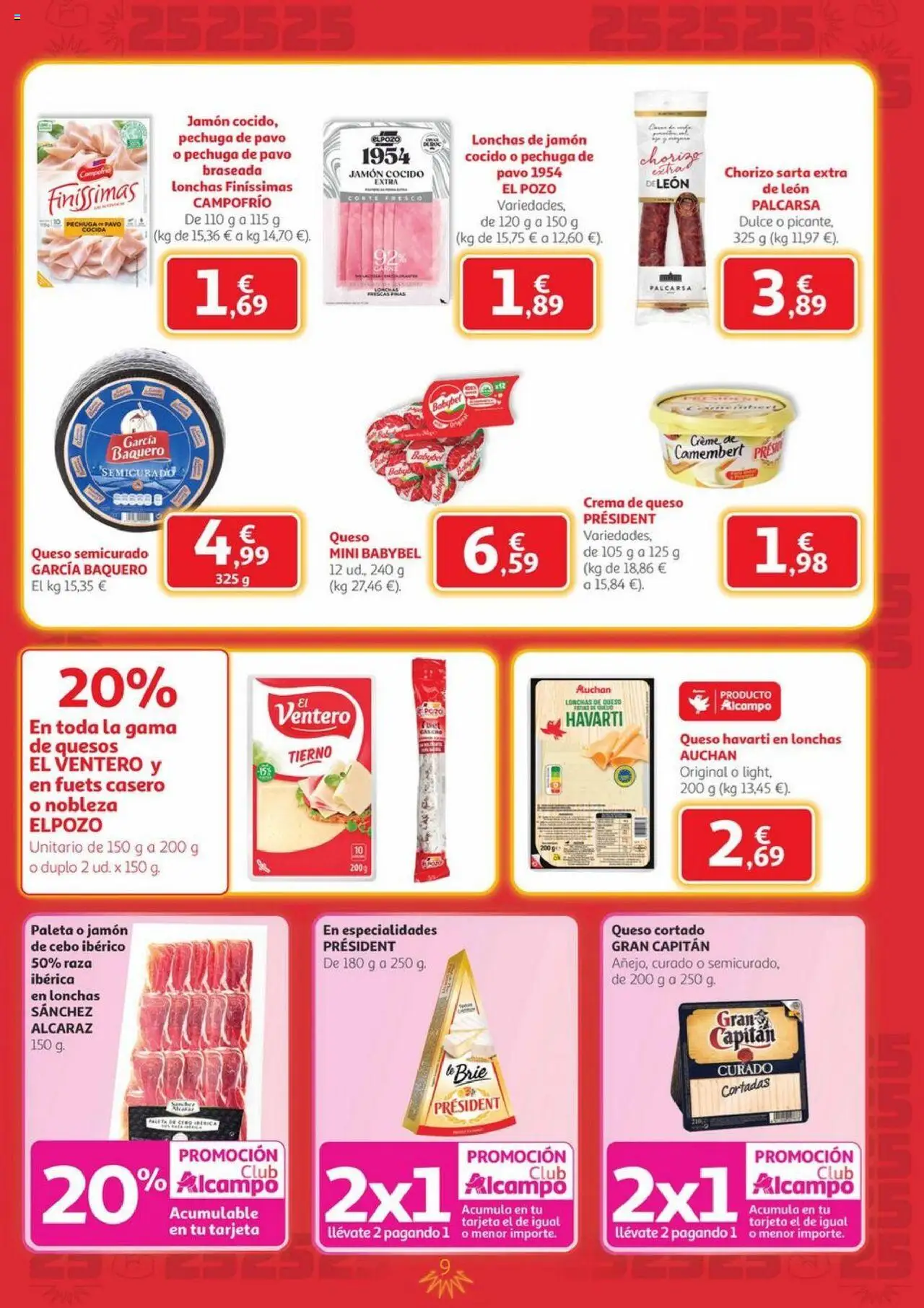 Alcampo - Canarias │ válido desde el 09.10.2025 | Página: 9 | Productos: Queso, Jamón, Jamón cocido, Crema