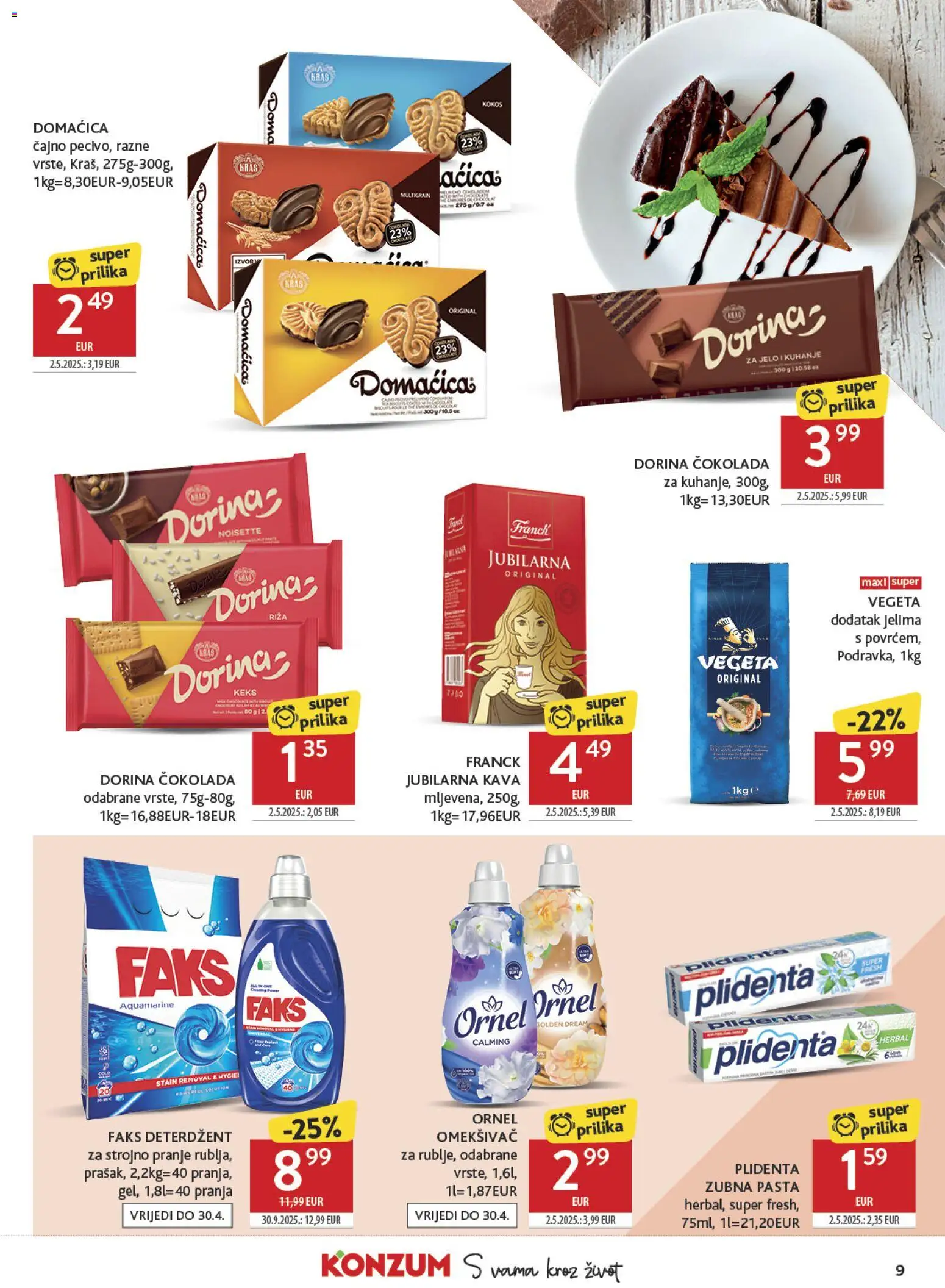 Konzum katalog | vrijedi od 15.04.2026 | Stranica: 9 | Proizvodi: Faks, Riža, Deterdžent, Pasta