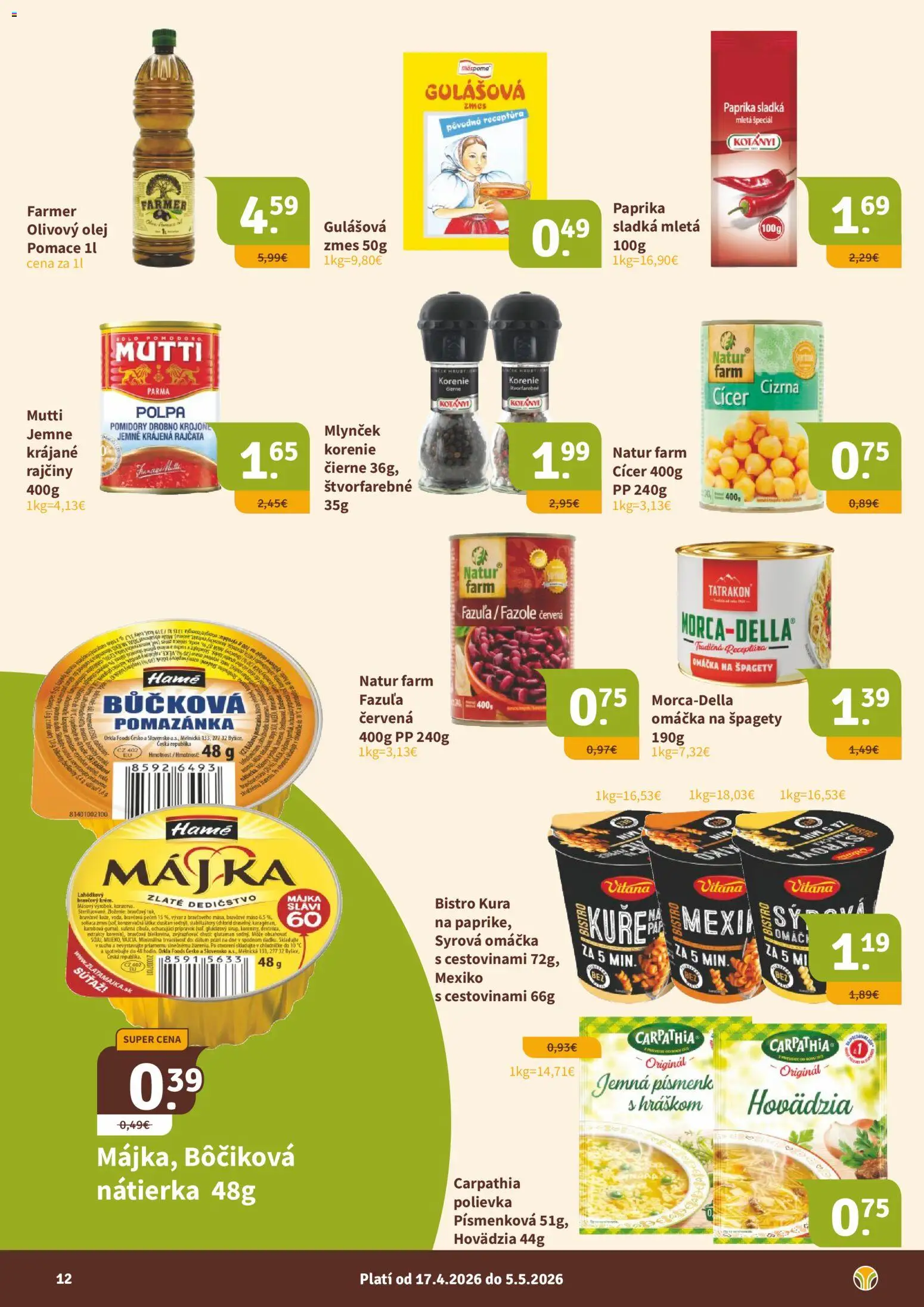 Nové Nitrazdroj akcie – leták je platný od 17.04.2026 | Strana: 12 | Produkty: Paprika, Olej, Bravčové mäso, Špagety