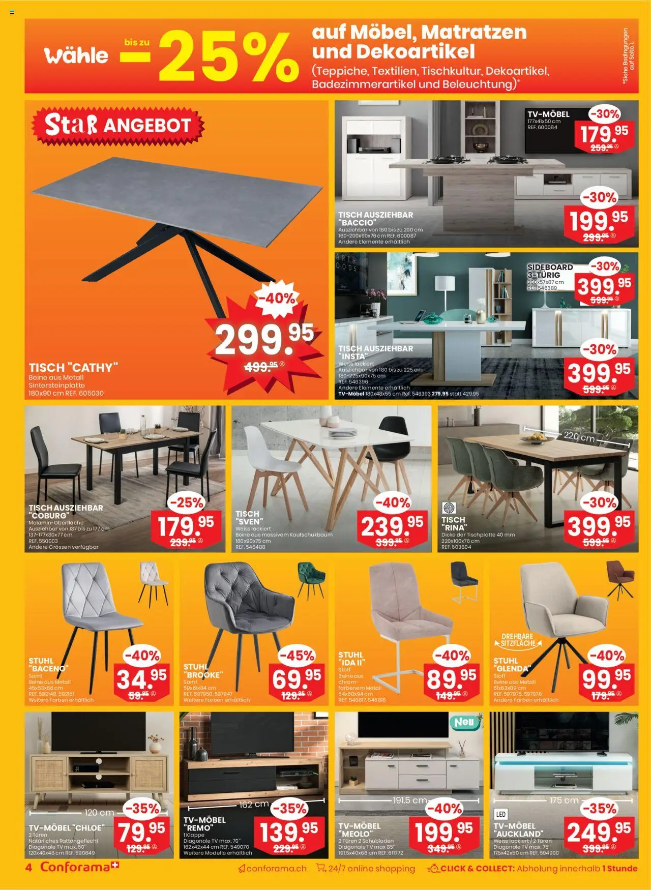 Conforama Aktionen ab 28.05.2025 | Seite: 4 | Produkte: Tisch, Stuhl, TV, Sideboard