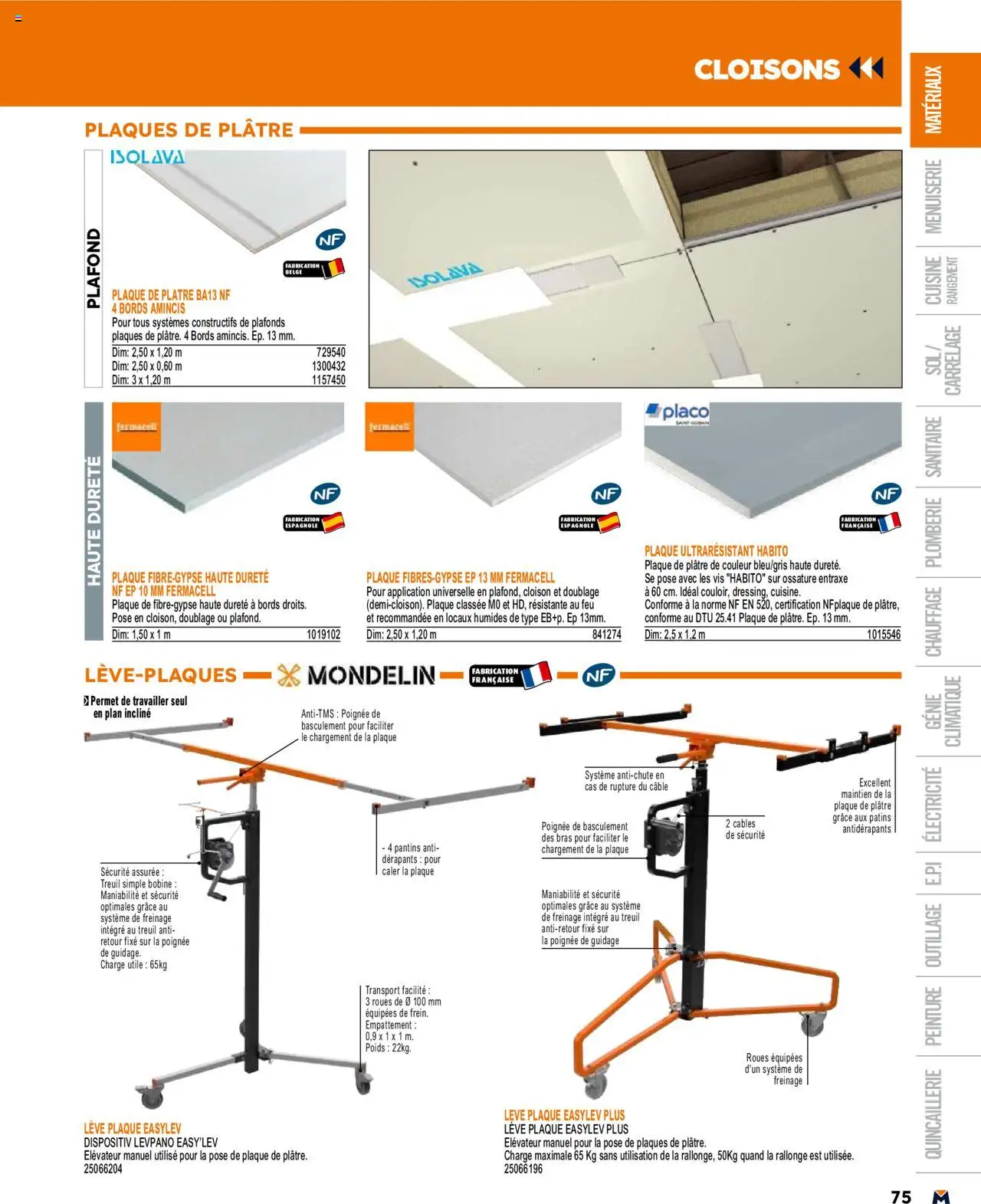  | Page: 75 | Produits: Câble, Poids, Plâtre