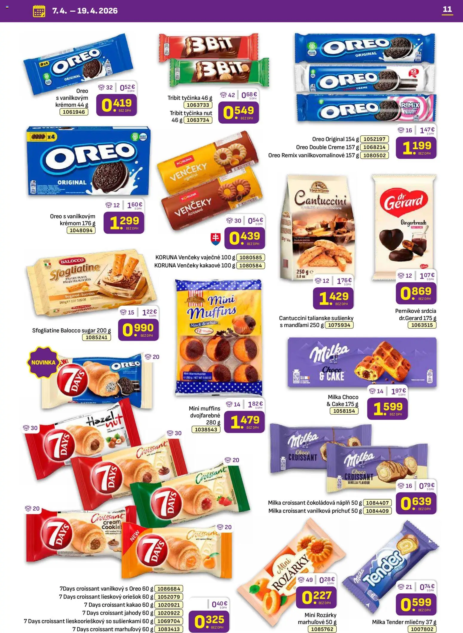 Nové Libex akcie – leták je platný od 07.04.2026 | Strana: 11 | Produkty: Croissant, Jahody, Milka, Kakao