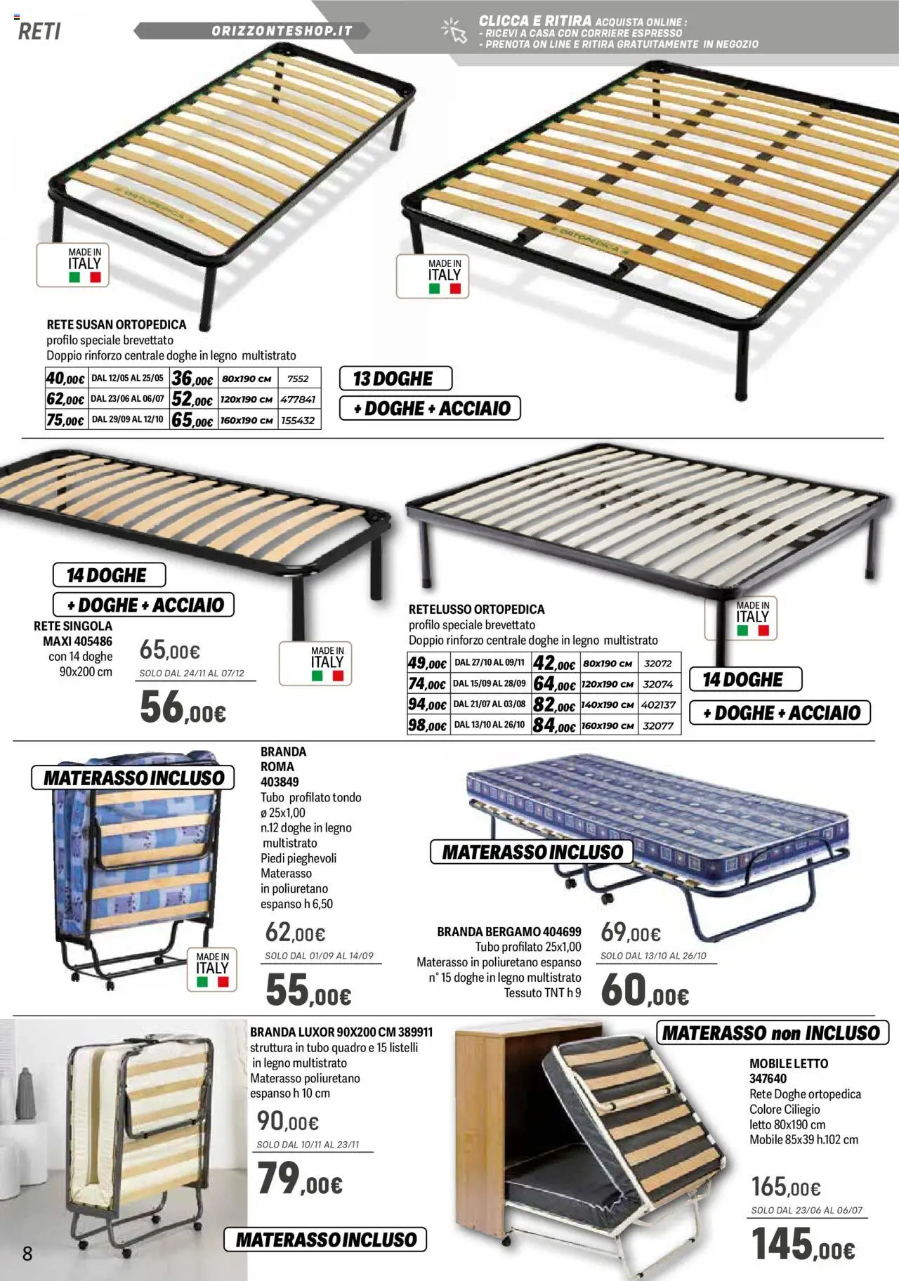 Volantino Orizzonte del 09.05.2025 | Pagina: 8 | Prodotti: Mobile, Tubo, Letto, Materasso