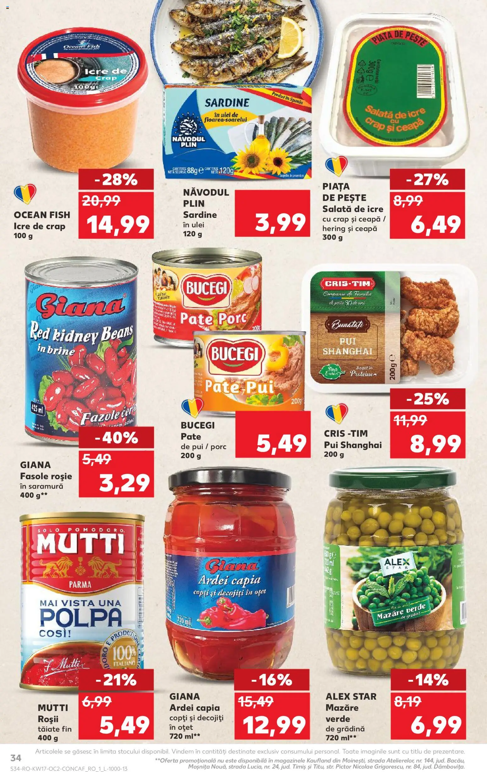Noul catalog Kaufland – valabil de la 22.04.2026 | Pagină: 34 | Produse: Mazăre, Pate, Konuşturucu Kuş Yemleri, Oțet