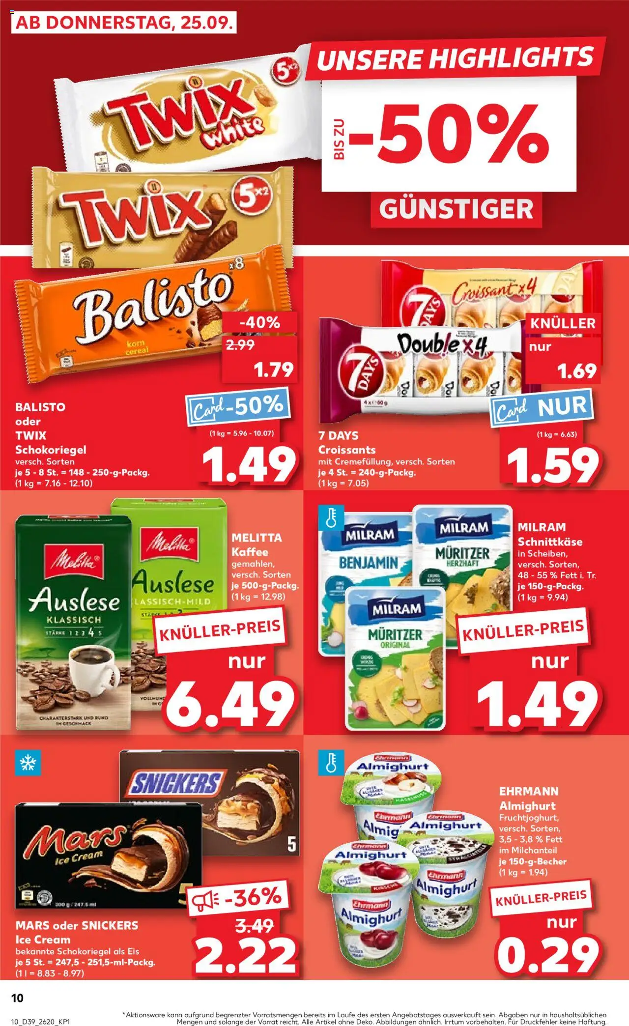 Kaufland prospekt Zeitz	 – gültig ab 25.09.2025 | Seite: 10 | Produkte: Melitta kaffee, Snickers, Croissant, Eis