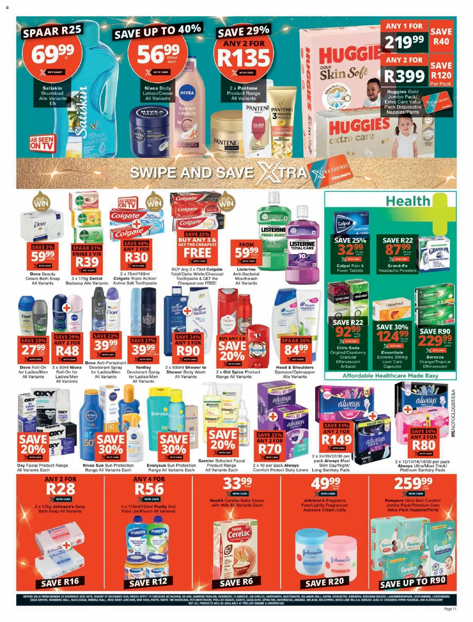 New Checkers catalogue – valid from 24.11.2025 | Page: 11 | Products: Serum, Pads, Conditioner, Mouthwash