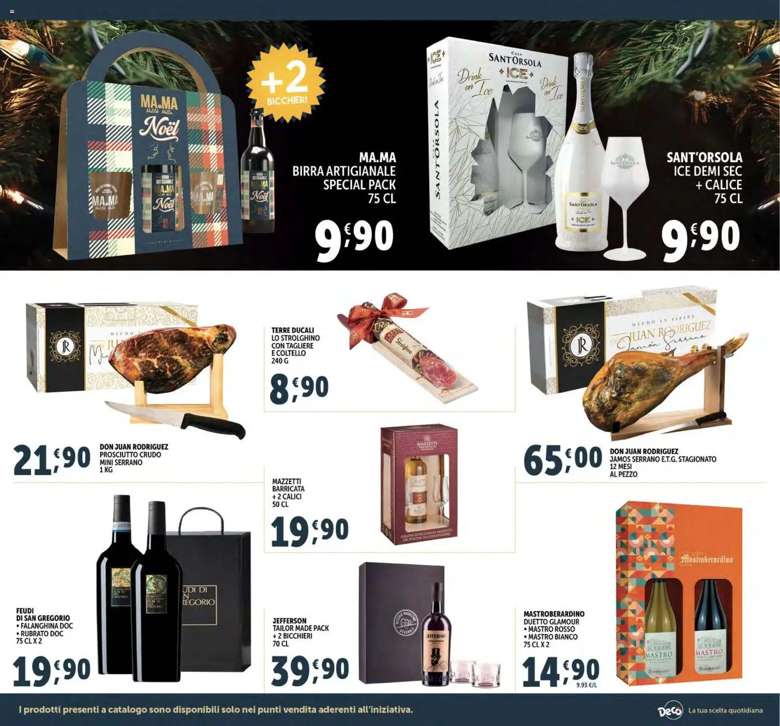 Volantino Decò del 02.12.2025 | Pagina: 9 | Prodotti: Prosciutto Crudo, Calice, Birra, Tagliere