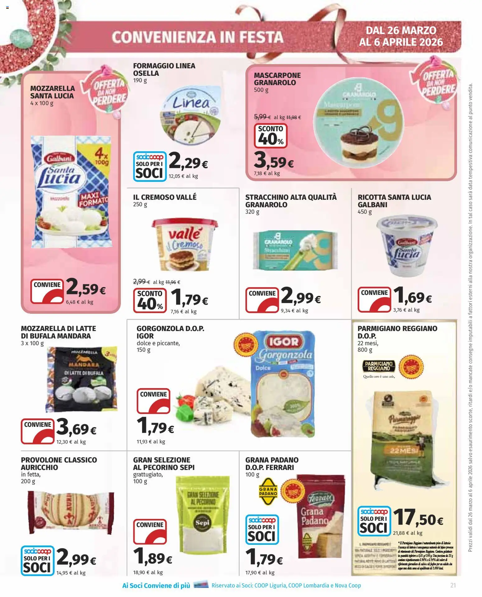 Volantino Ipercoop del 26.03.2026 | Pagina: 21 | Prodotti: Mozzarella, Formaggio, Stracchino, Parmigiano