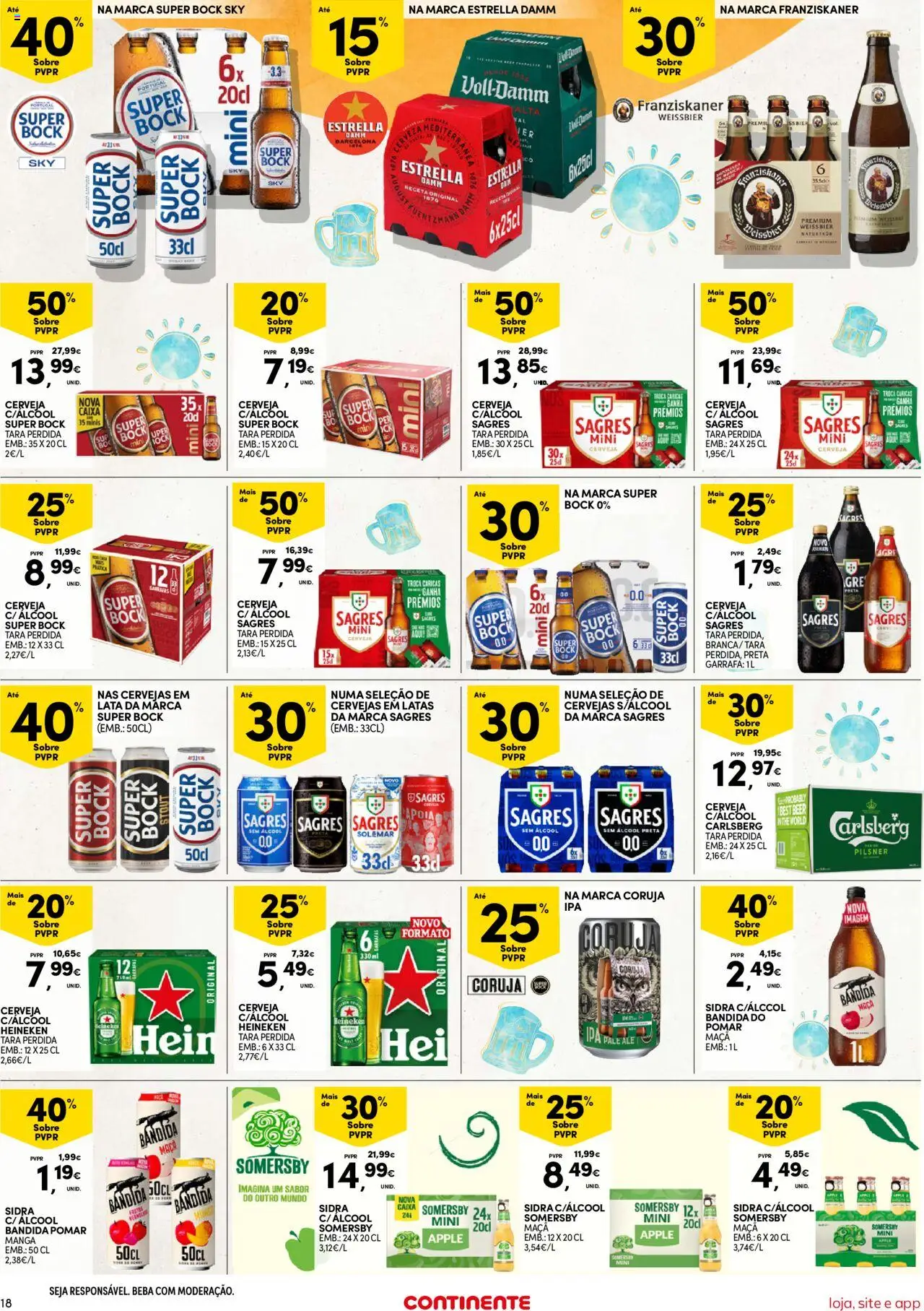 Continente Semanal Continente Bom Dia │ válido de 12.08.2025 | Página: 18 | Produtos: Super bock sky, Caixa, Cerveja, Somersby