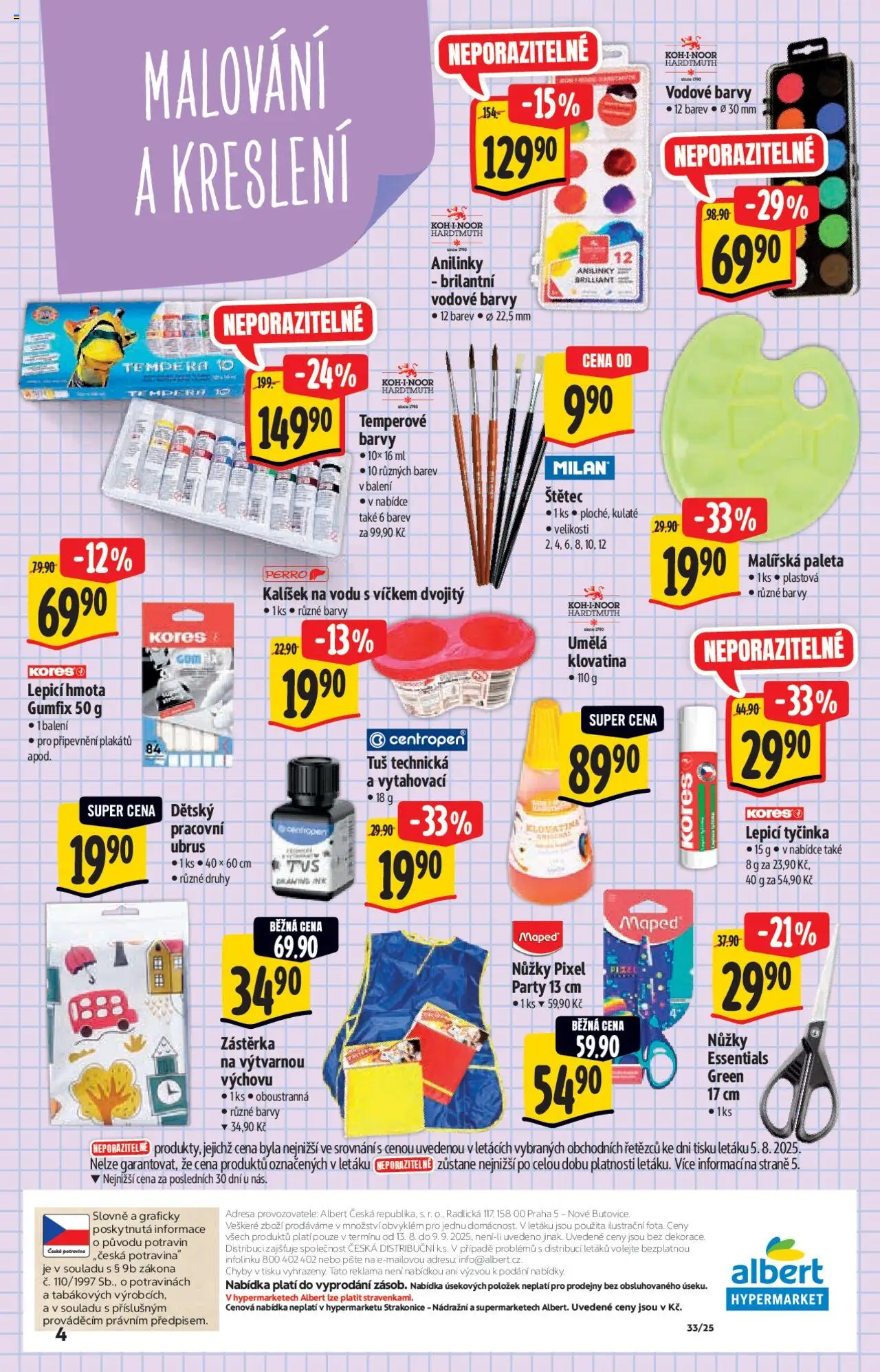 Albert katalog - Hypermarket od 13.08.2025 | Strana: 4 | Produkty: Nůžky, Ubrus, Barvy, Štětec