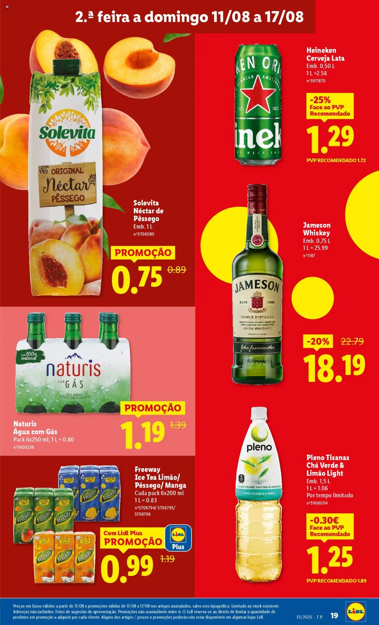 Lidl folheto │ válido de 11.08.2025 | Página: 19 | Produtos: Agua, Cerveja, Chá, Água com gás