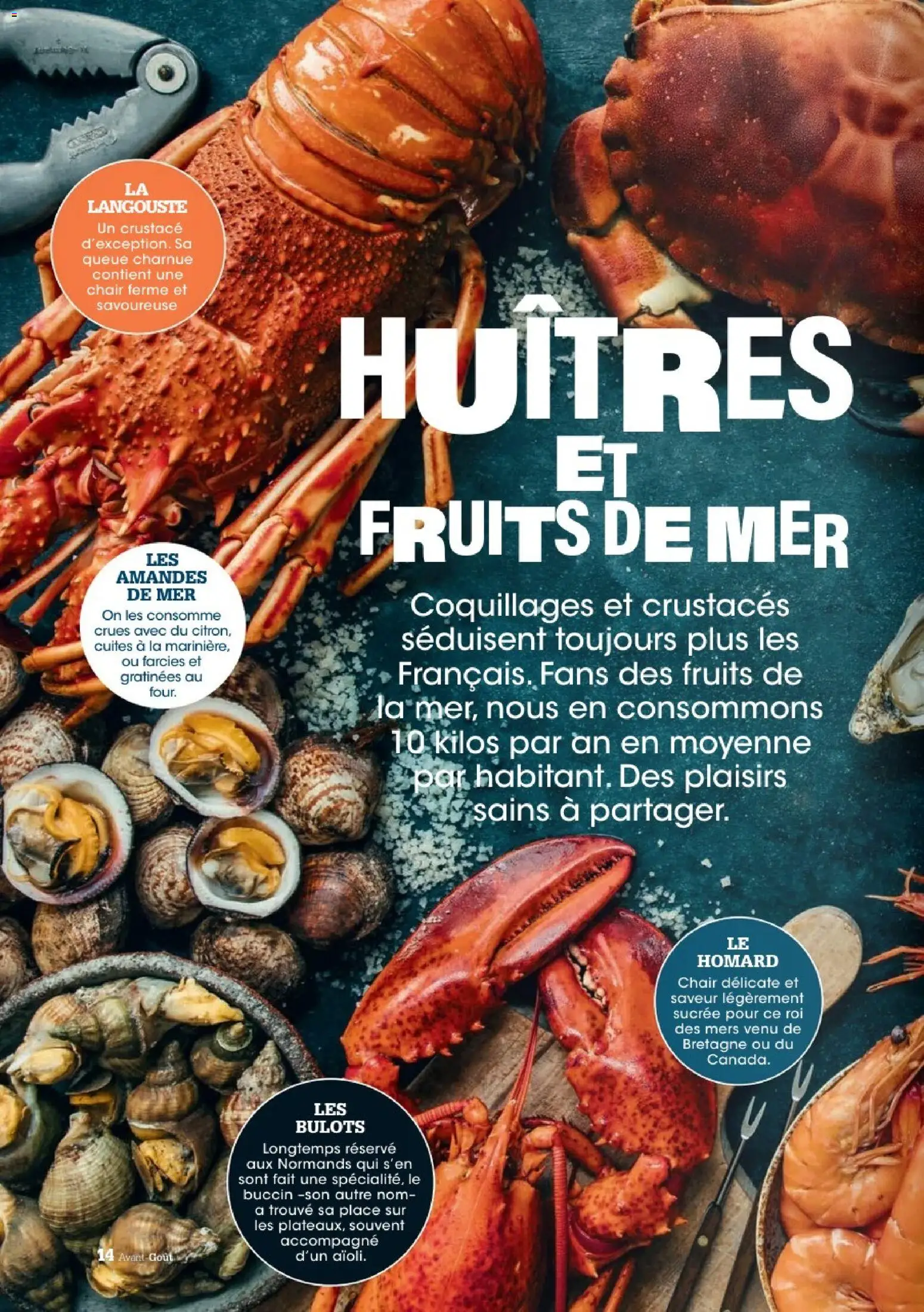 {H1} | Page: 14 | Produits: Fruits de mer, Huîtres, Homard, Amandes
