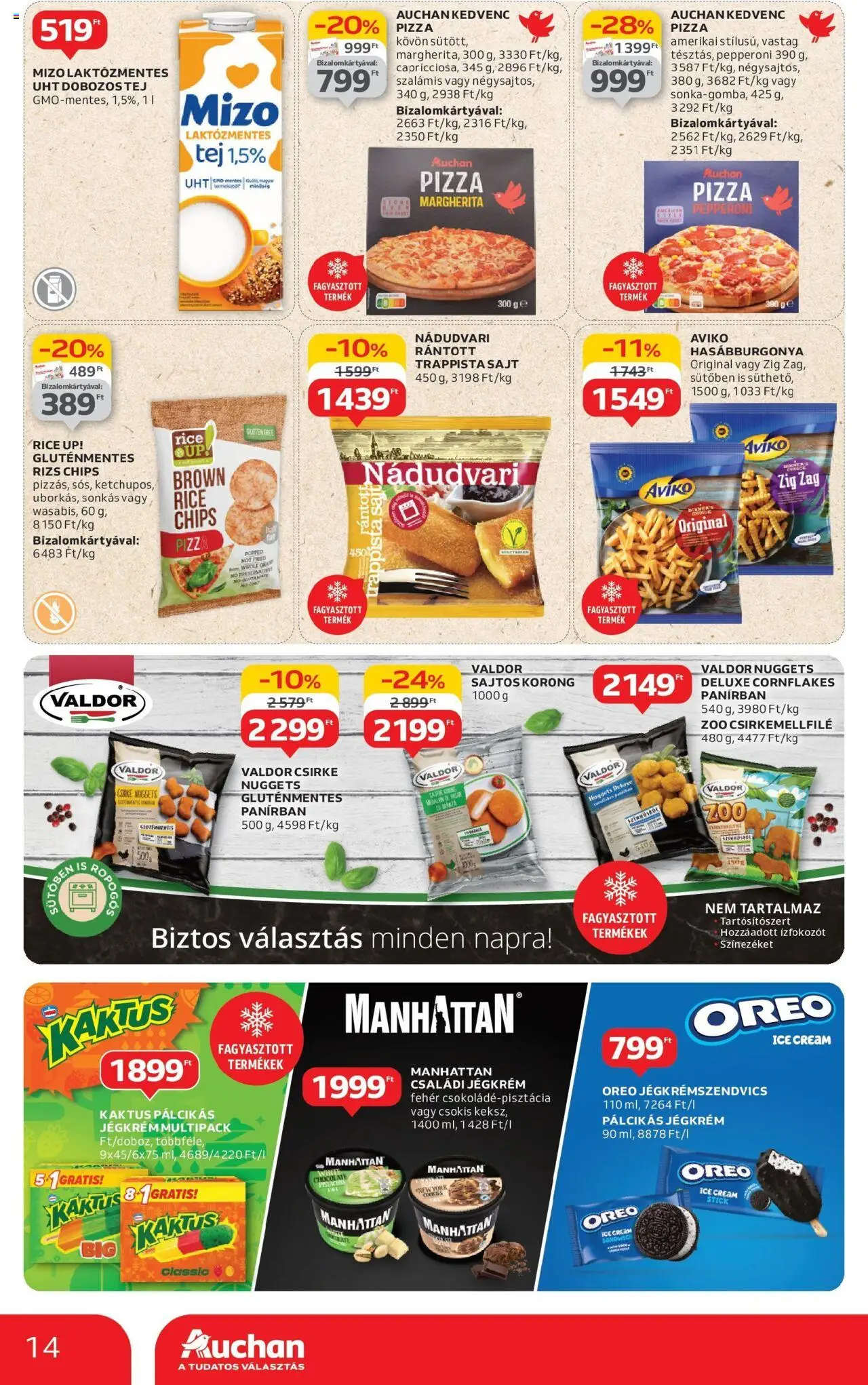 Auchan akciós ujság - amely érvényes a következő dátumtól: 12.06.2025 | Oldal: 14 | Termékek: Sajt, Pizza, Hasábburgonya, Trappista sajt
