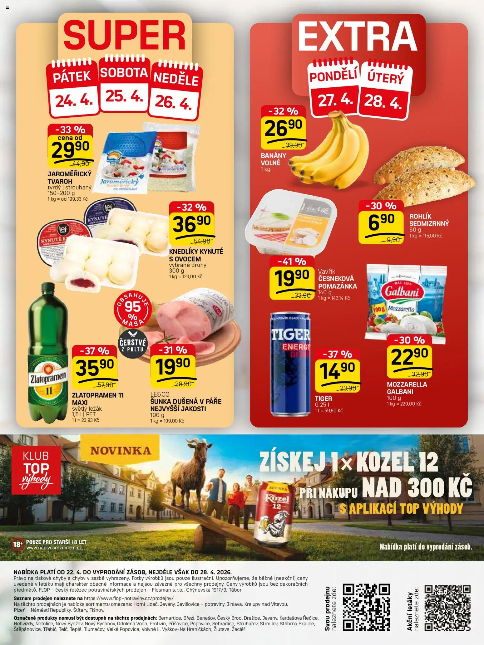 Flop leták - FlopTop od 22.04.2026 | Strana: 12 | Produkty: Zlatopramen, Banány, Tvaroh, Zlatopramen 11