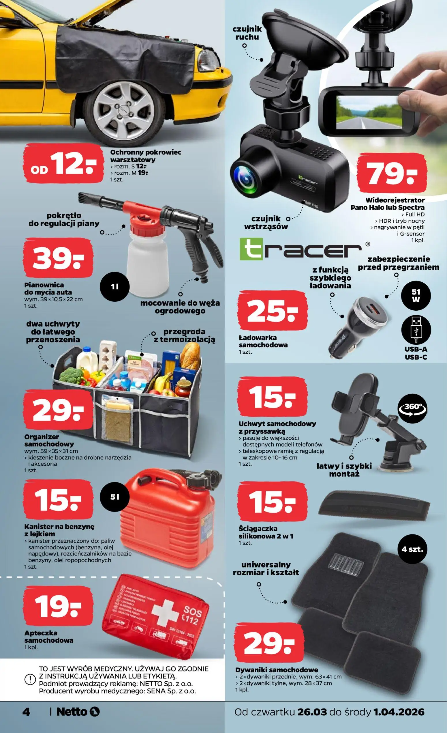 Netto gazetka od czwartku NonFood od 26.03.2026 | Strona: 4 | Produkty: Dywaniki, Ładowarka, Olej