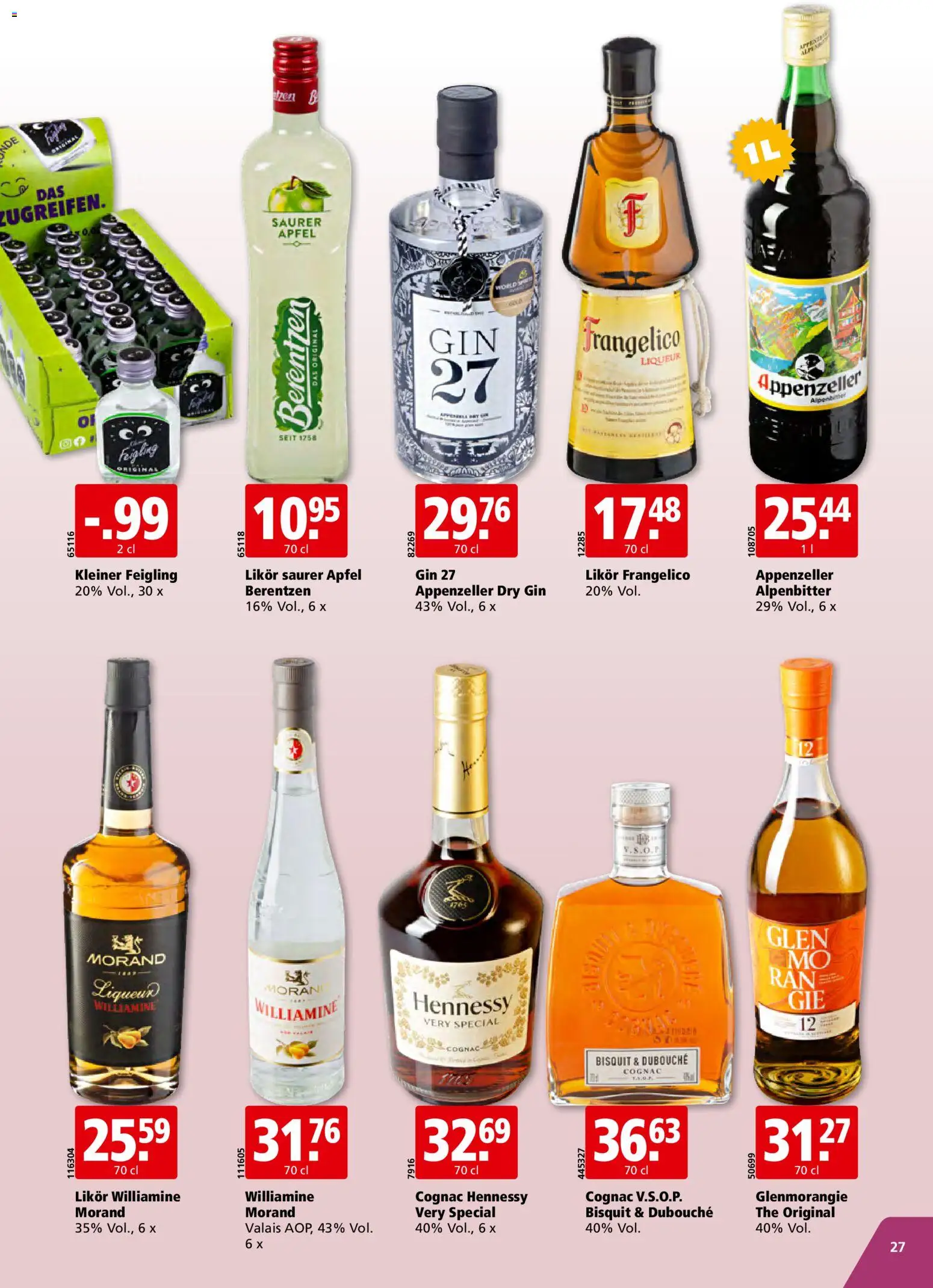 Aligro Aktionen Schlieren, Gossau SG, Frauenfeld, Rapperswil-Jona, Sargans, Bern, Brüttisellen, Pratteln, Emmen, Spreitenbach – gültig ab 26.01.2026 | Seite: 27 | Produkte: Likör, Äpfel, Gin