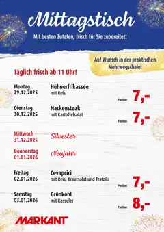 Markant  Mittagstisch ab 29.12.2025 gültig