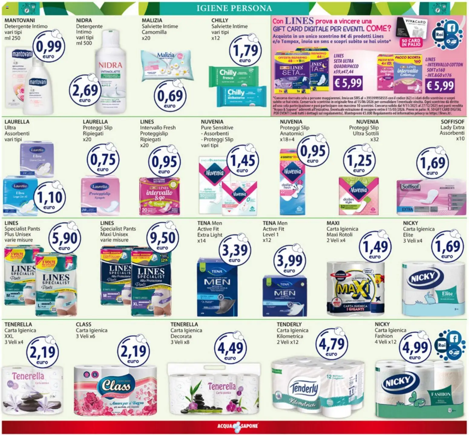 Volantino Acqua e Sapone del 01.12.2025 | Pagina: 12 | Prodotti: Carta igienica, Sapone, Slip, Acqua