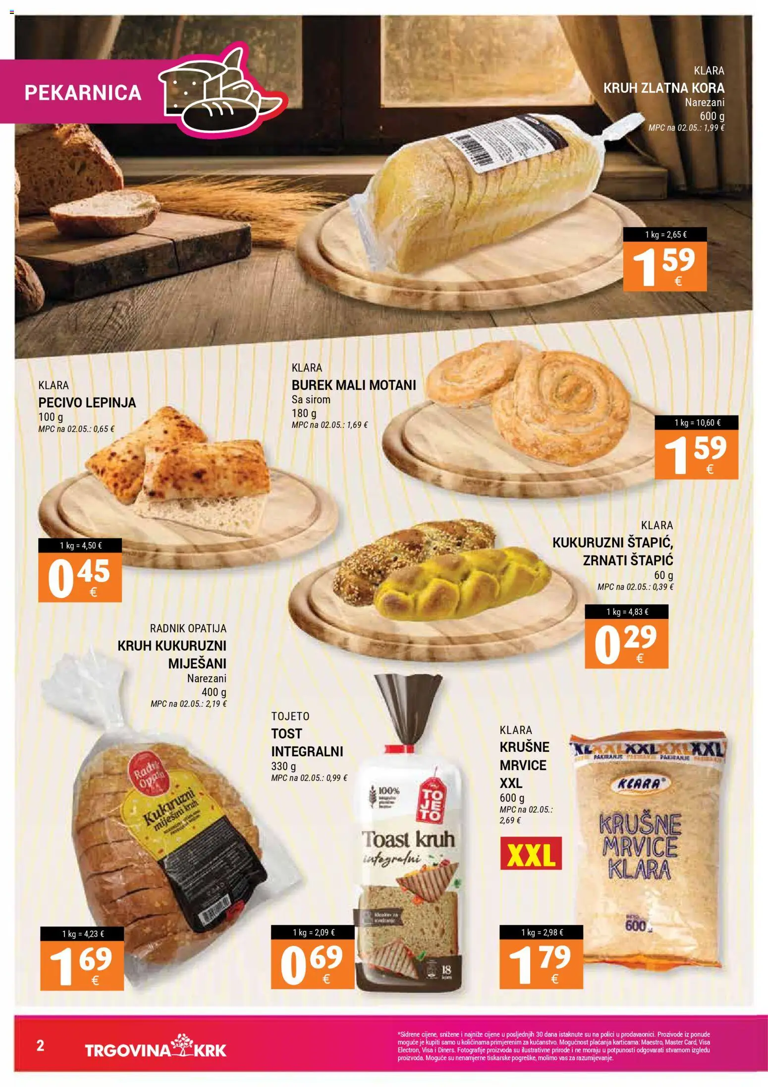 Trgovina Krk katalog | vrijedi od 16.04.2026 | Stranica: 2 | Proizvodi: Kruh, Toast, Burek, Pecivo