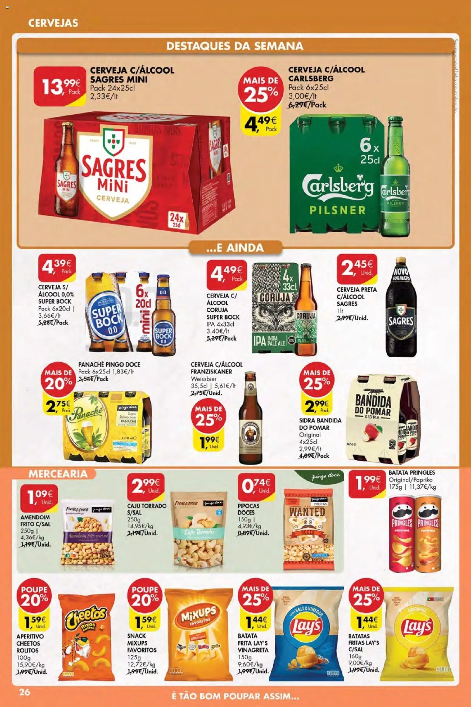 Pingo Doce Poupe Esta Semana Açores │ válido de 19.03.2026 | Página: 26 | Produtos: Super bock, Cerveja, Doces, Batatas fritas