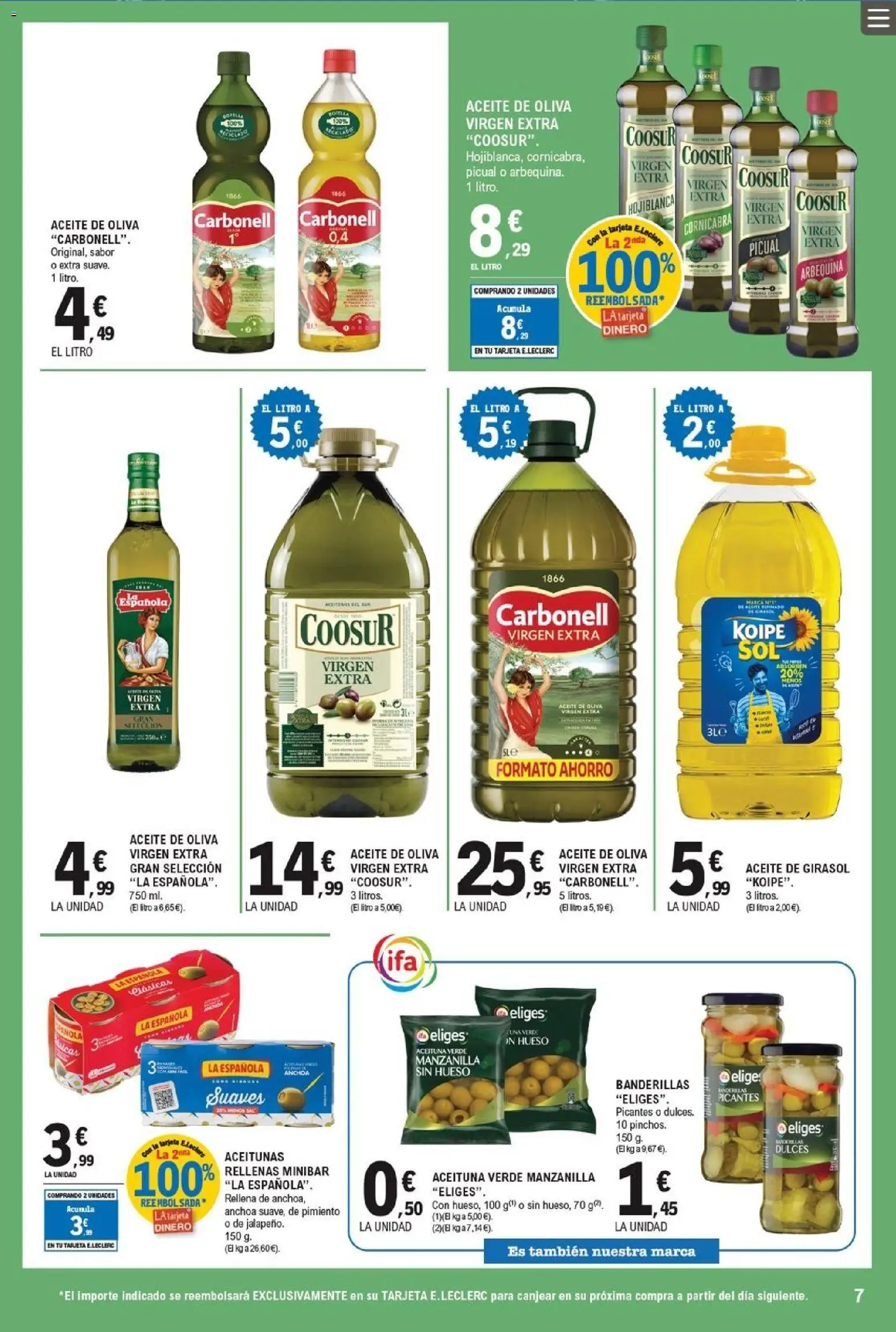 E.Leclerc folleto │ válido desde el 22.04.2026 | Página: 7 | Productos: Κάδος απορρυμάτων, Aceite de oliva, Aceite de oliva virgen extra, Aceite de girasol
