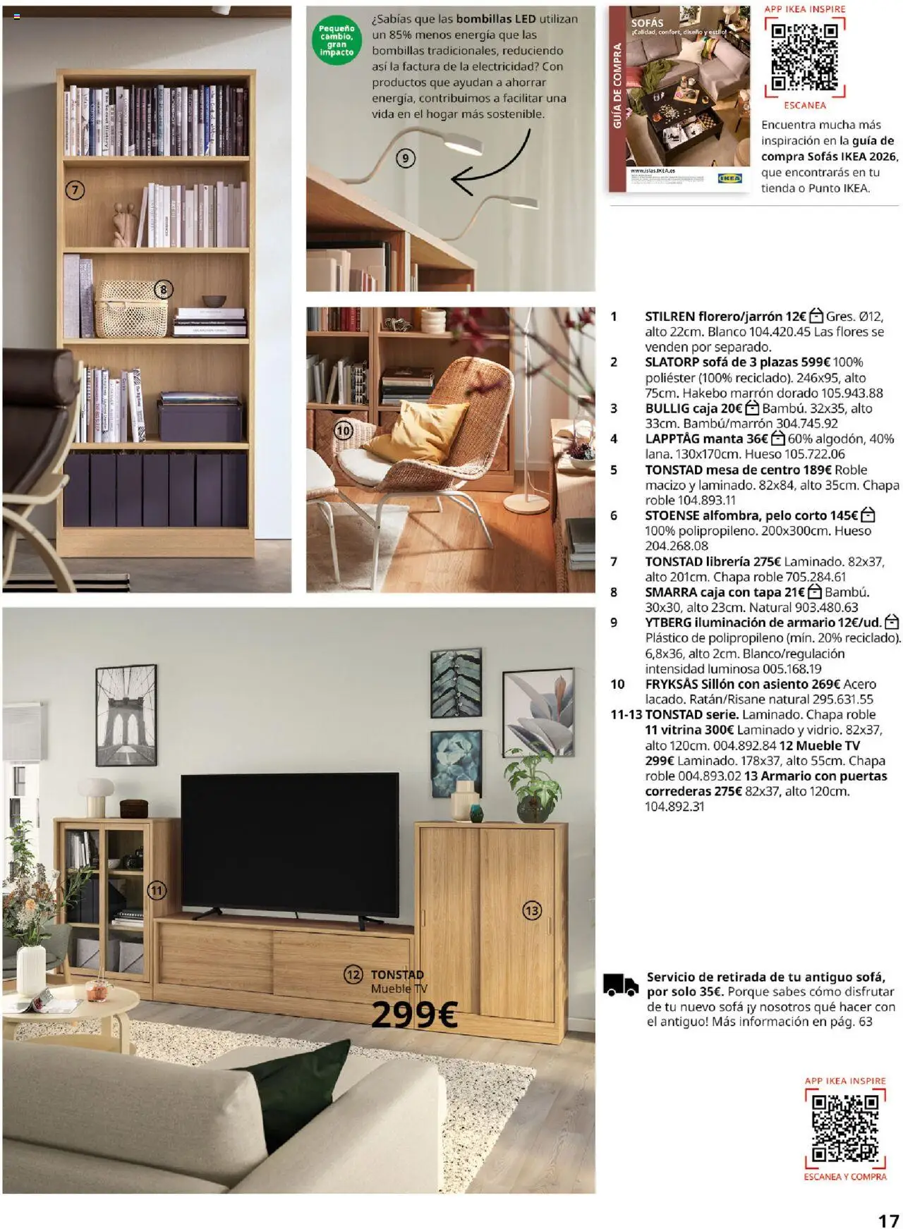 Catálogo IKEA Salones │ válido desde el 01.09.2025 | Página: 17 | Productos: Iluminación de armario, Manta, Galette de chaise, Sofá