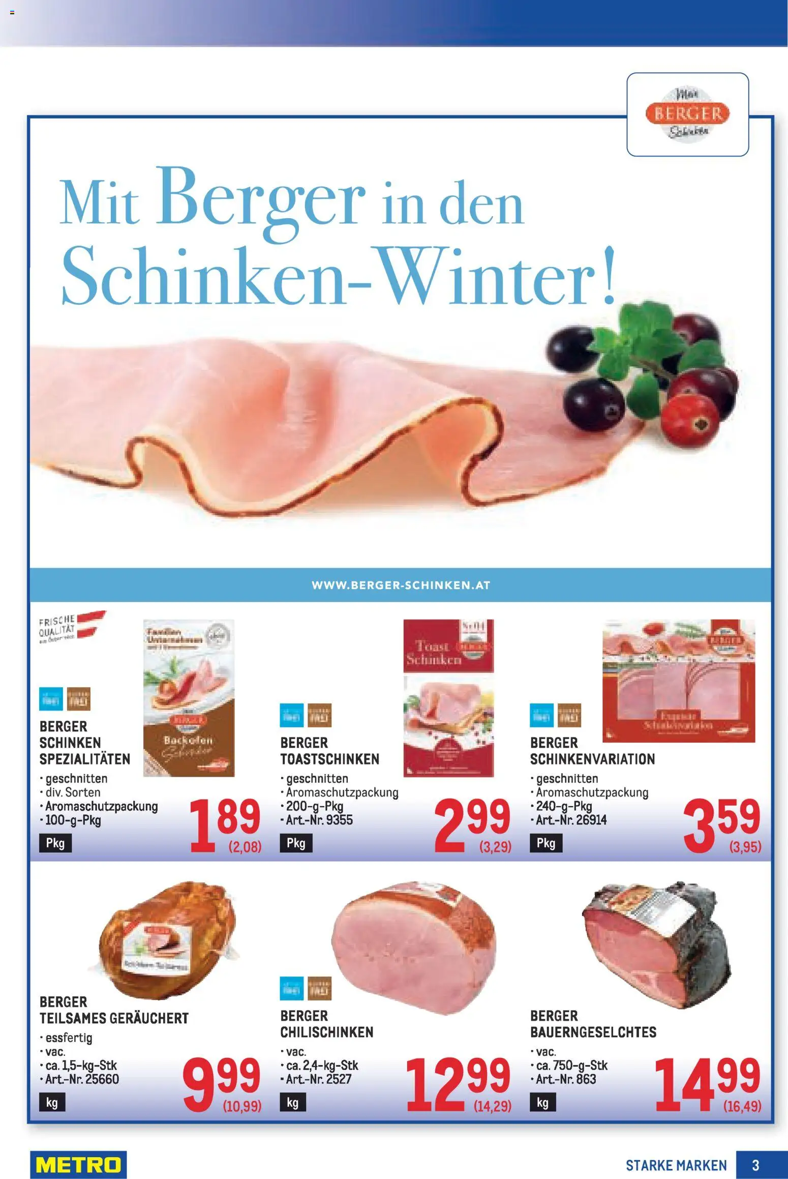 Metro Starke Marken gültig ab 08.01.2025 | Seite: 3 | Produkte: Schinken