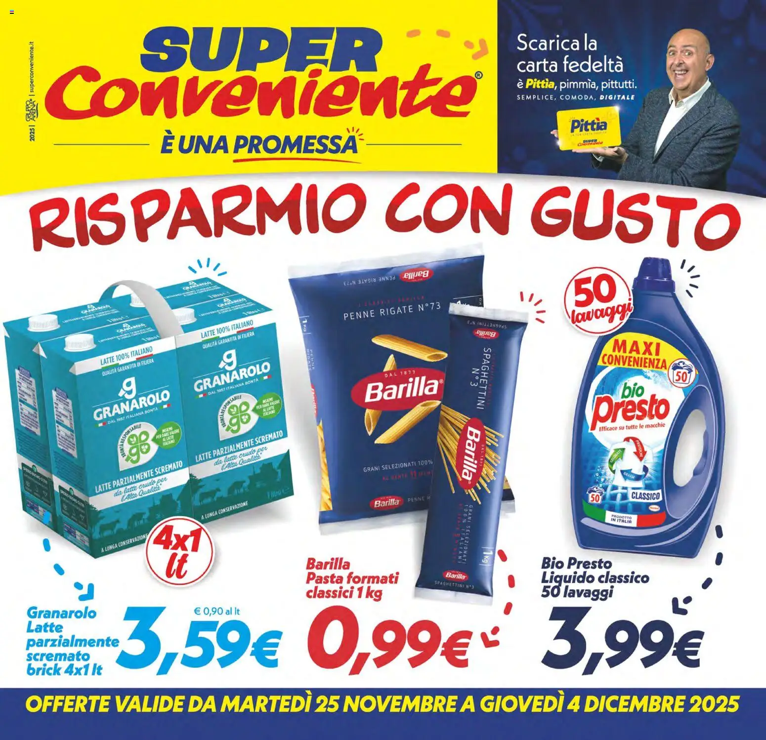 Volantino SuperConveniente del 25.11.2025 | Pagina: 1 | Prodotti: Latte, Pasta, Latte parzialmente scremato, Penne