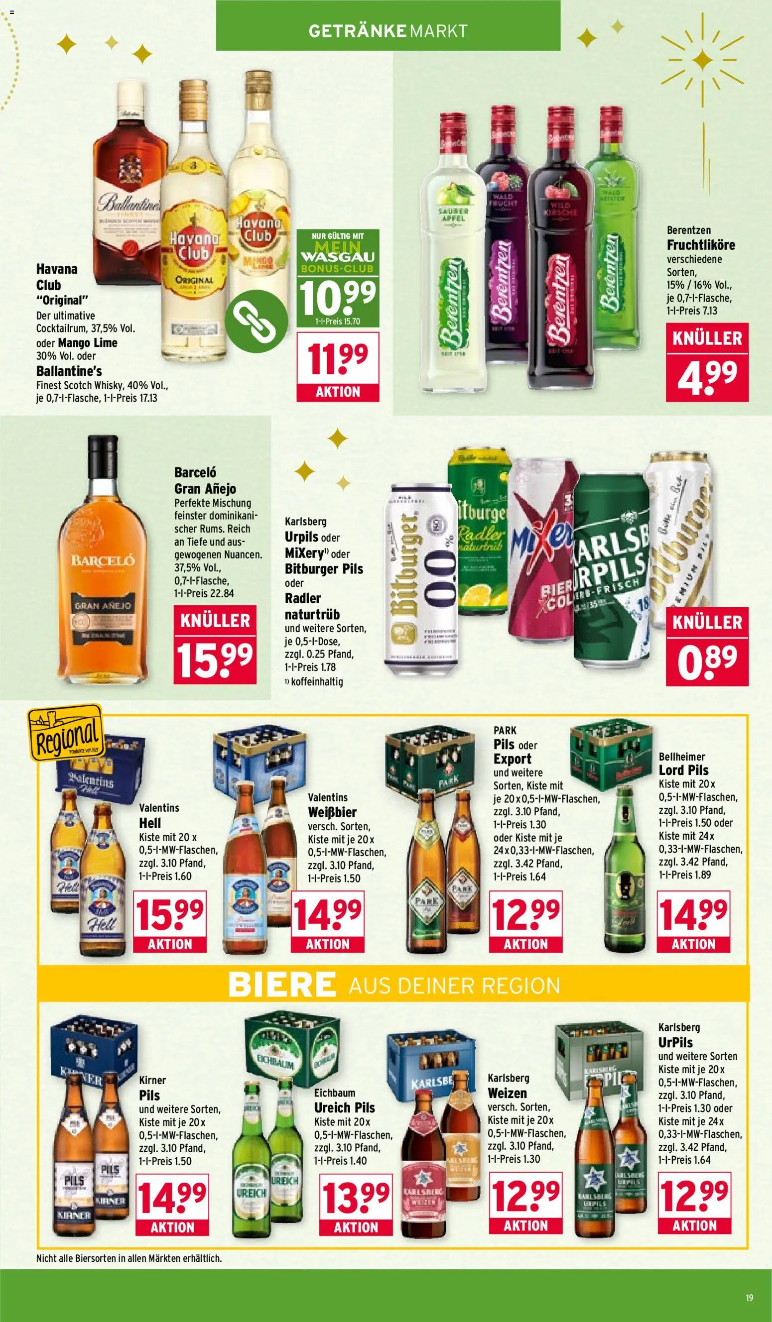 Wasgau Prospekt 	 – gültig ab 29.12.2025 | Seite: 19 | Produkte: Havana club, Bitburger, Pils, Äpfel