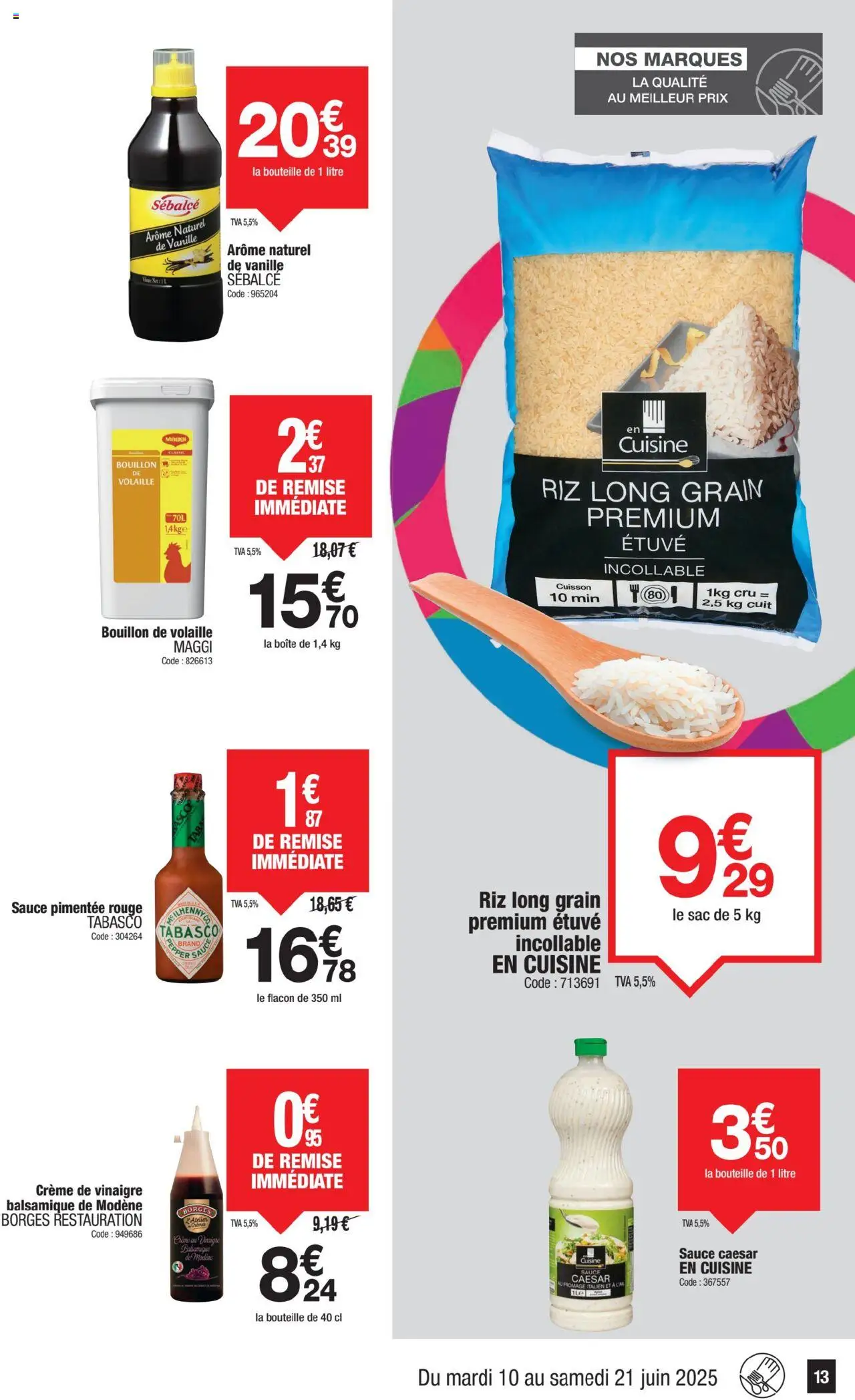  | Page: 13 | Produits: Tabasco, Vinaigre, Riz, Crème