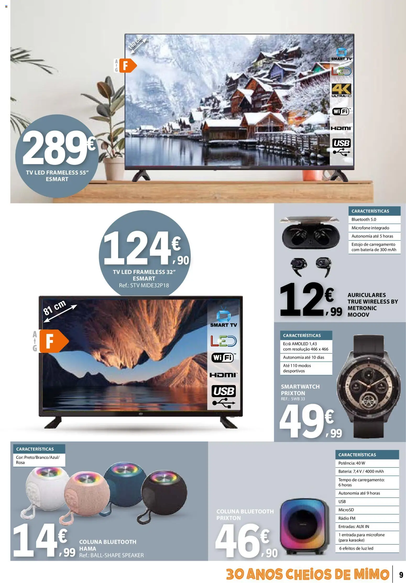 E.Leclerc Não Alimentar │ válido de 02.01.2026 | Página: 9 | Produtos: Rádio, Microfone, Tv led, Smartwatch