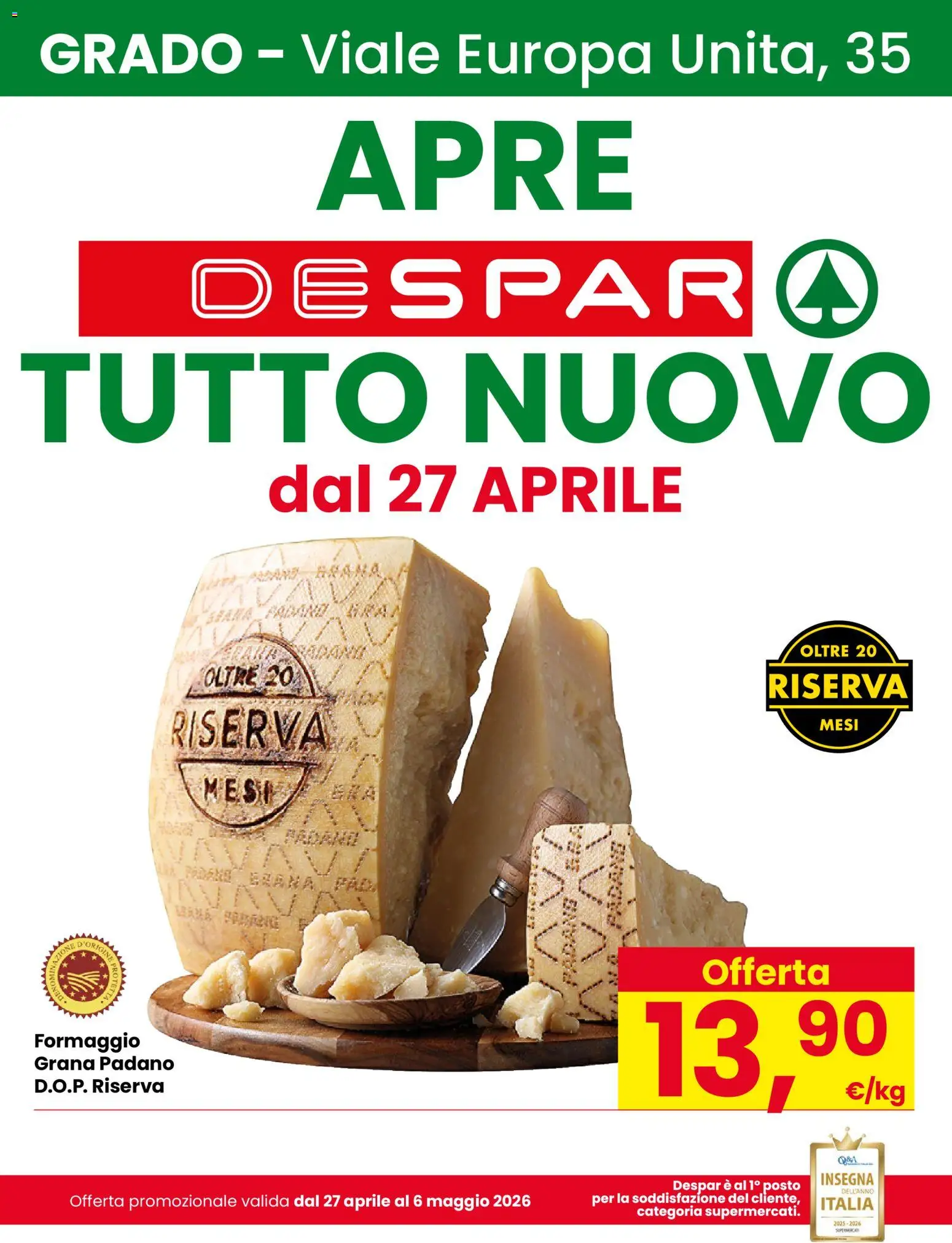 Volantino Despar del 27.04.2026 | Pagina: 1 | Prodotti: Formaggio, Grana Padano