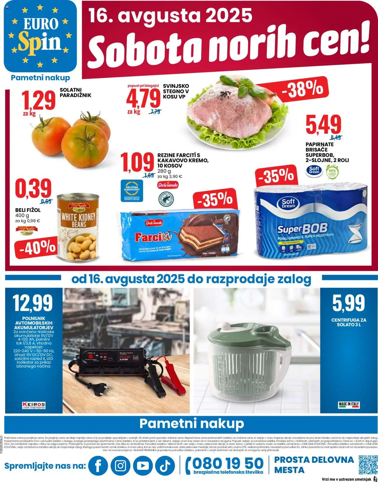 Eurospin katalog │ velja od 14.08.2025 | Stran: 16 | Izdelki: Papirnate brisače, Polnilnik, Paradiznik
