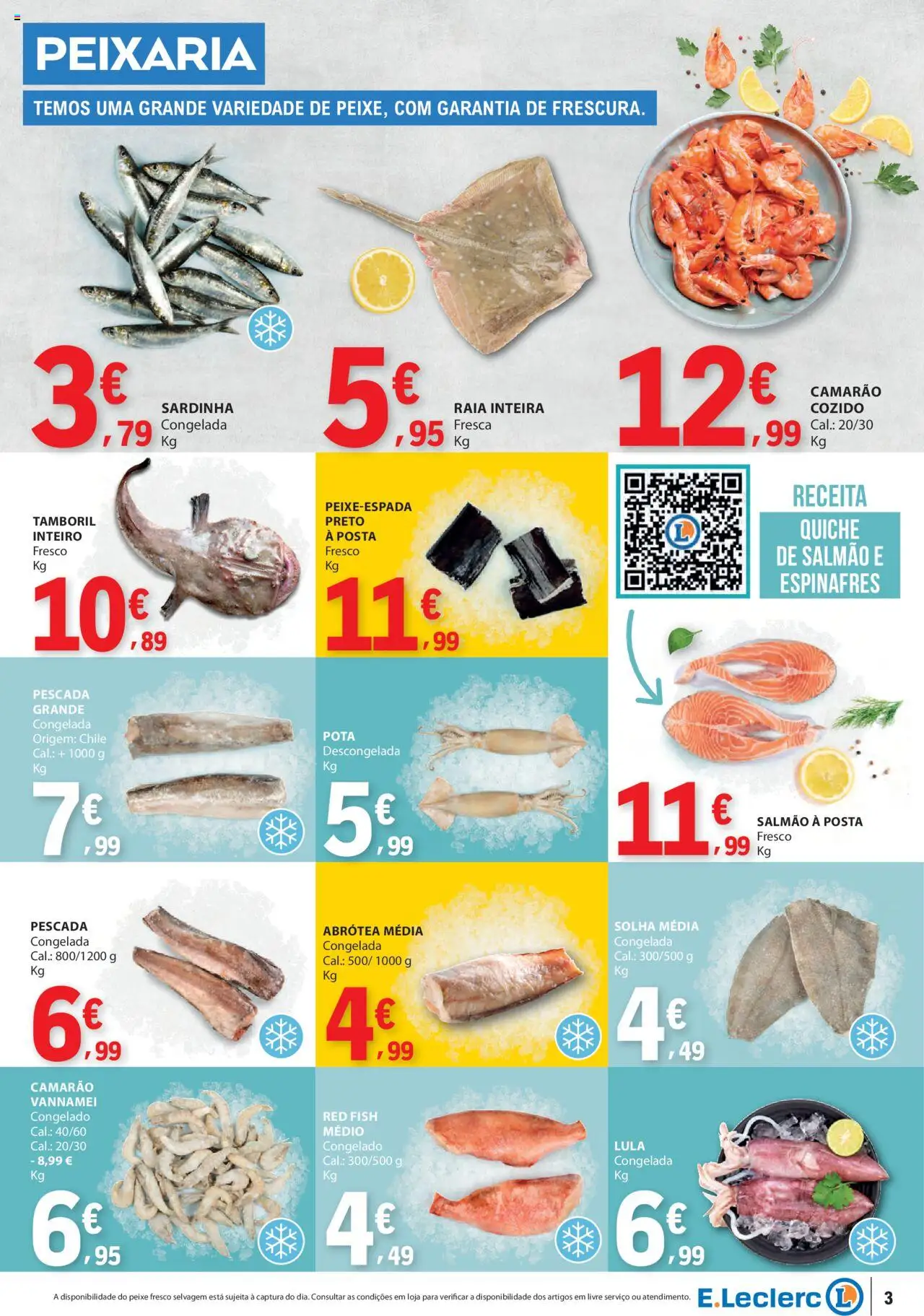 E.Leclerc folheto │ válido de 16.10.2025 | Página: 3 | Produtos: Pescada, Camarão, Salmão, Peixe