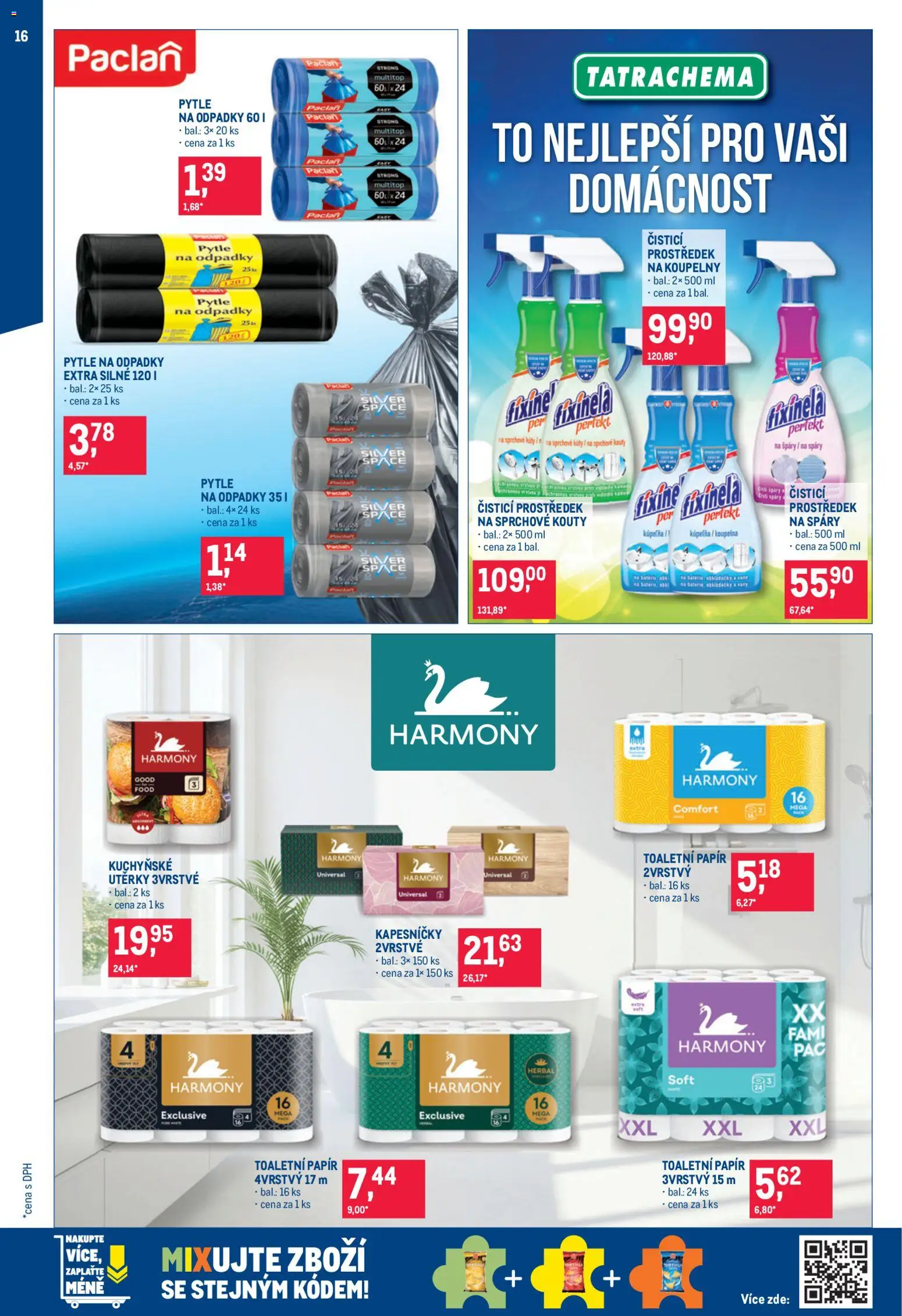 Makro leták - Úklid a kosmetika od 25.02.2026 | Strana: 16 | Produkty: Čistící prostředek, Toaletní papír, Koupelna, Pytle na odpadky